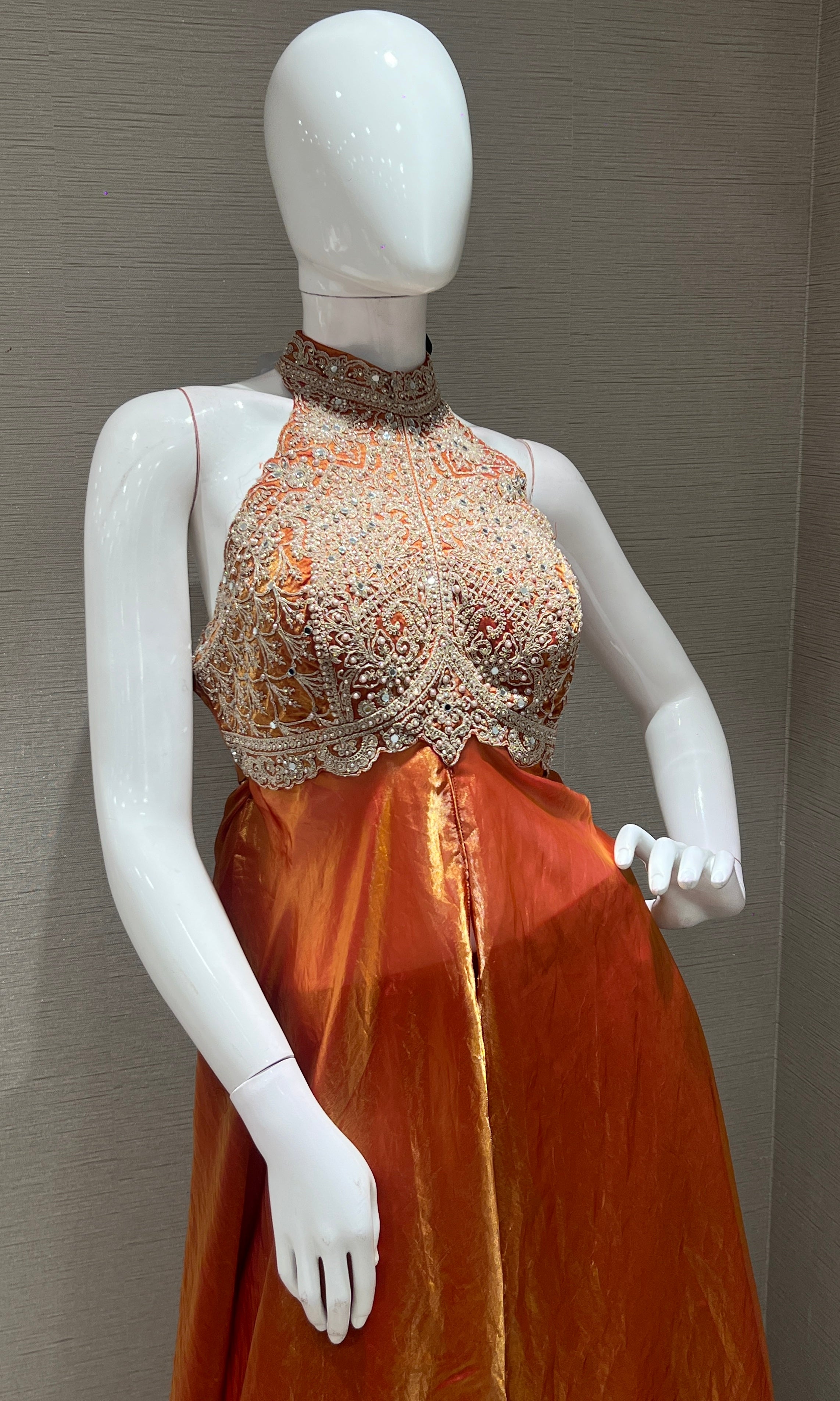 Rust ORANGE HALTER NECK A LINE CUT PALAZZO SET