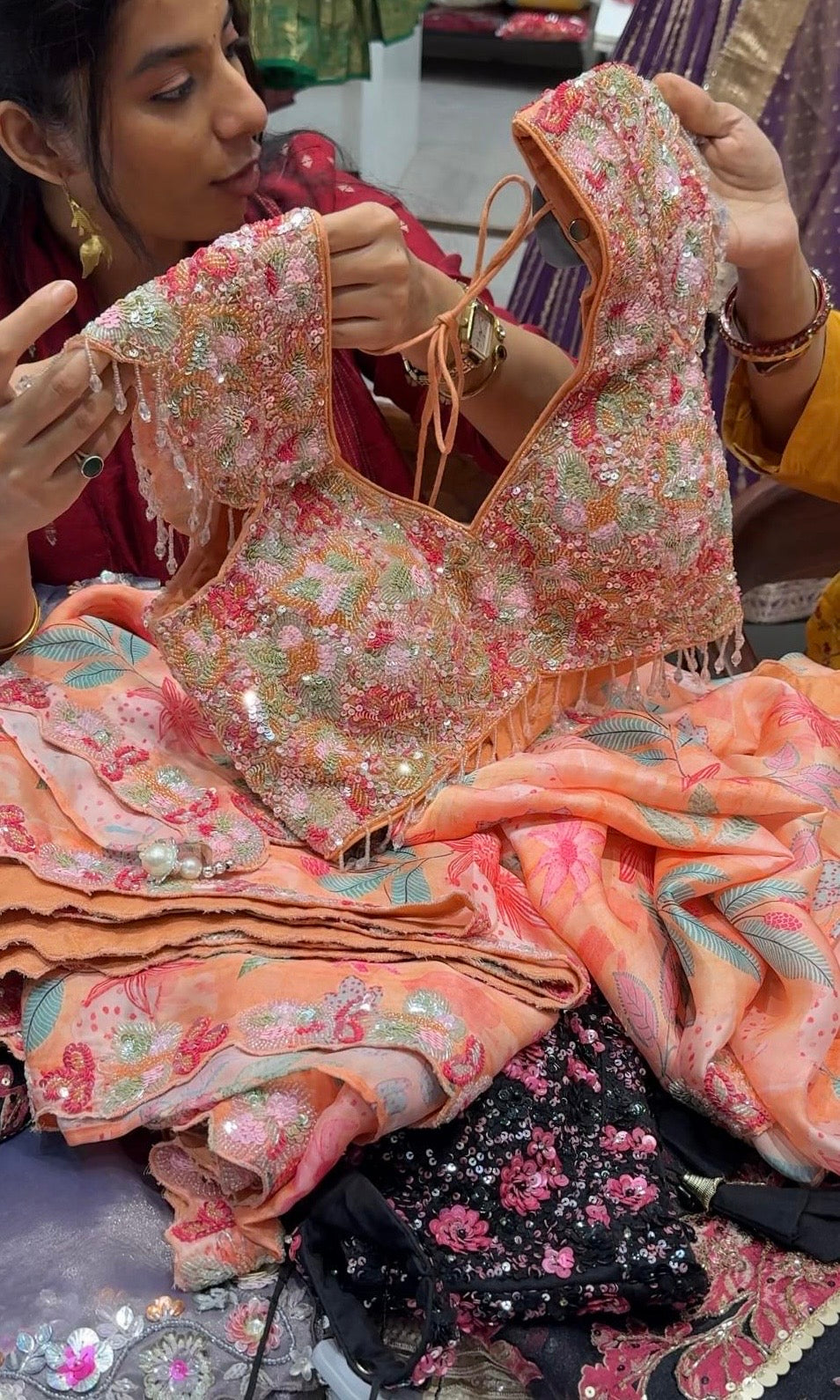 Peach FLORAL saree with ready blouse
