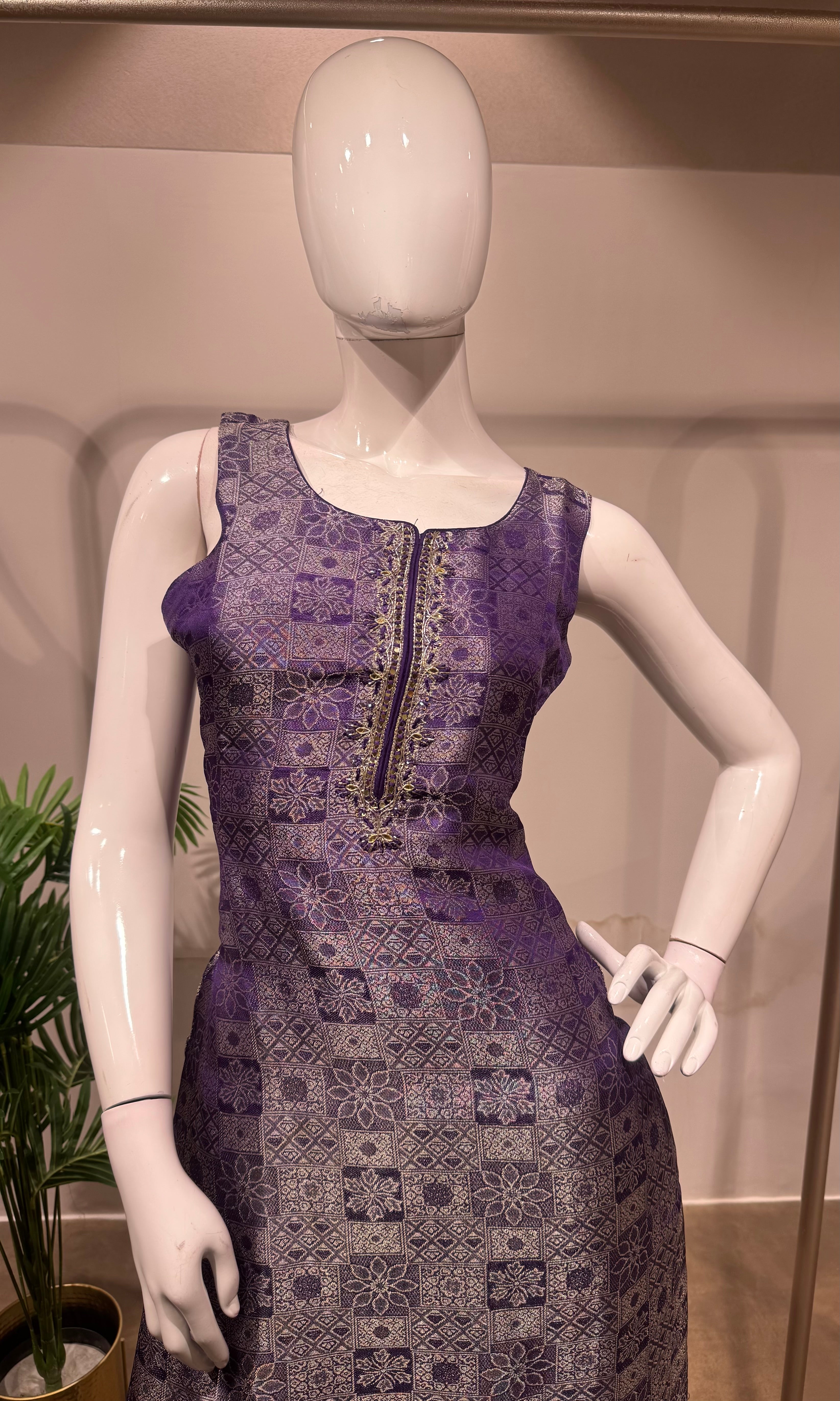 purple Banarasi silk kurta set