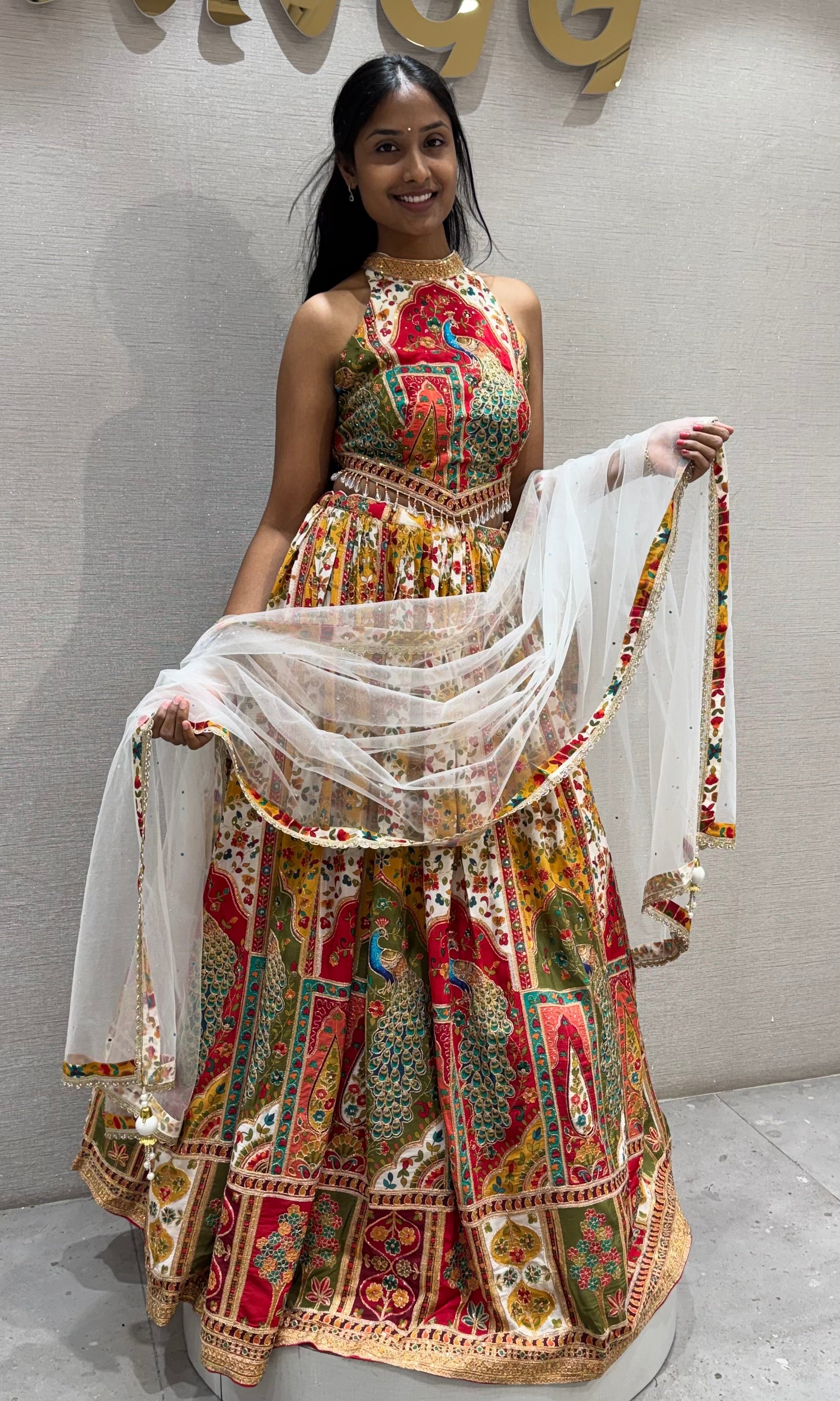 Multicolor Printed embroidered lehenga