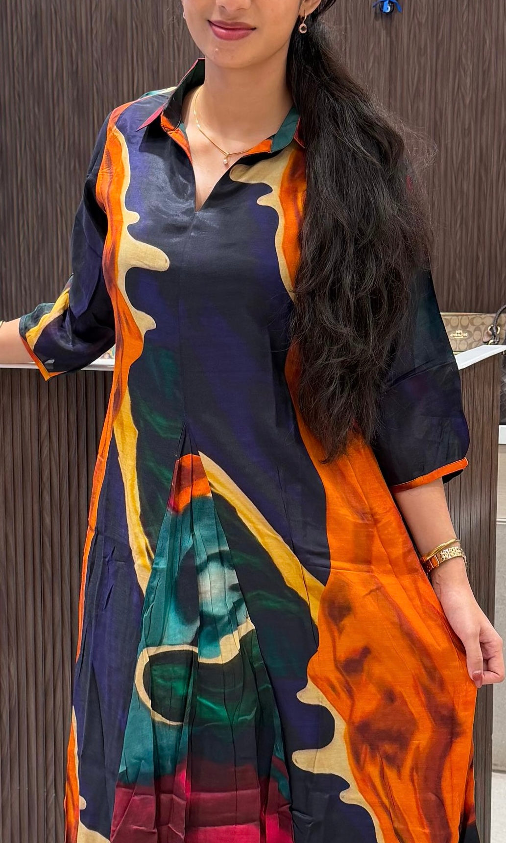 ORANGE Georgette Long Shirt Dress