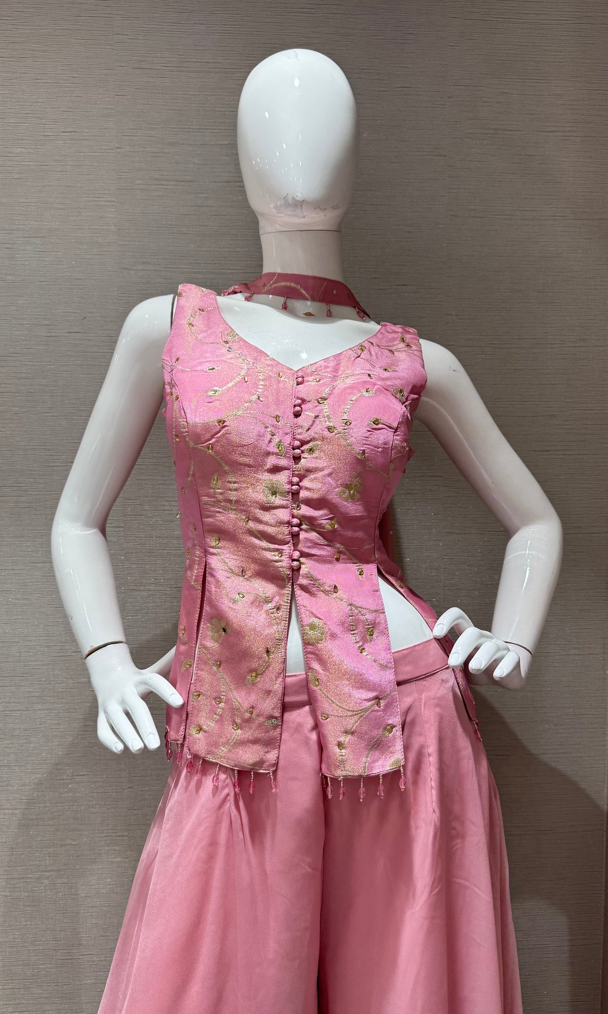 ROSE PINK Georgette PEPLUM PALAZZO SET