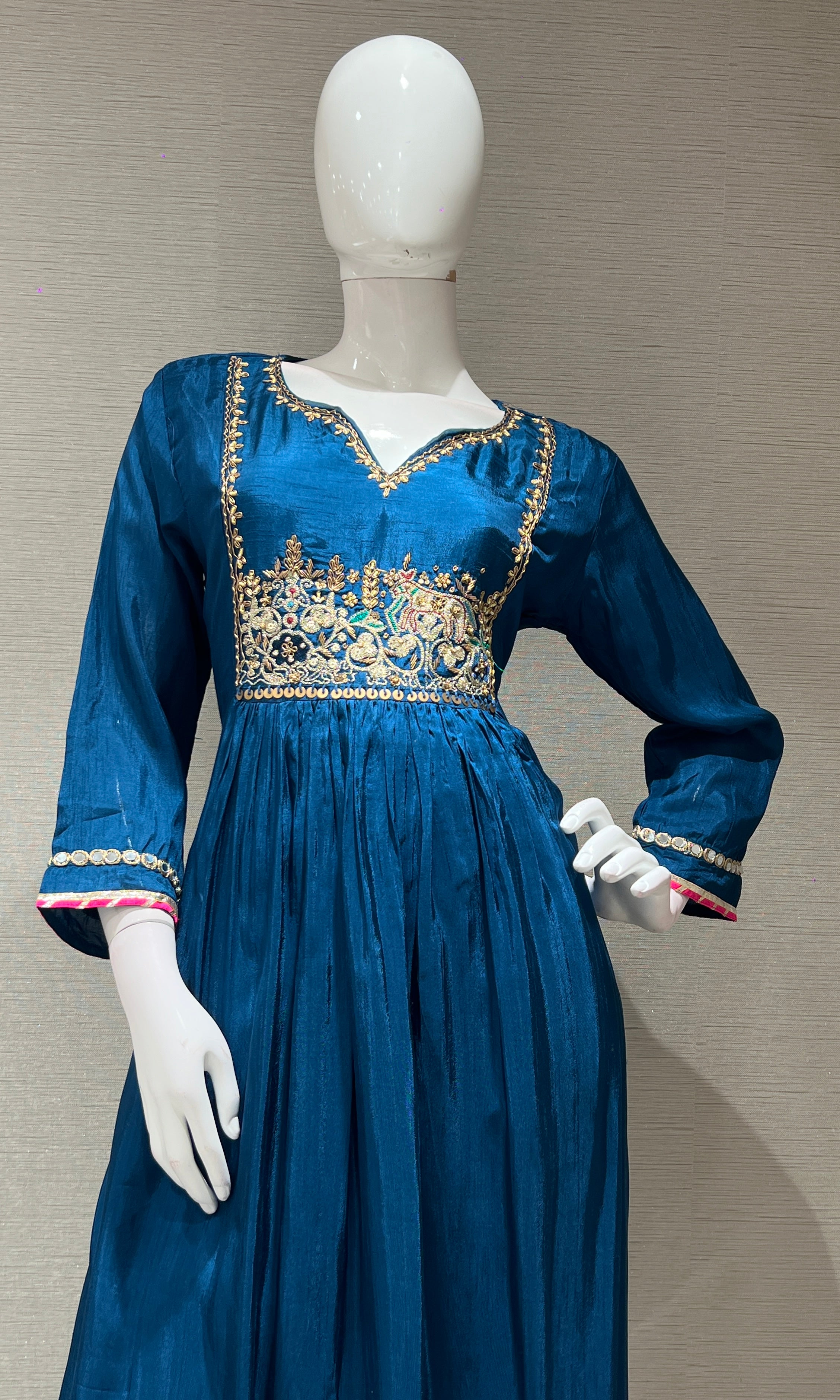 Blue golden embroidered kurta set