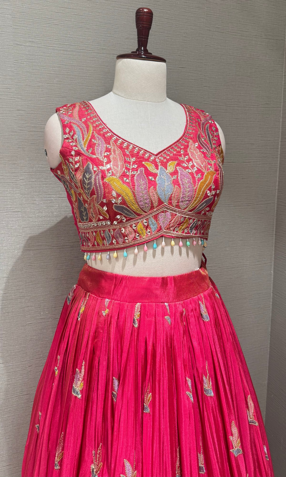 Pink Tissue silk Floral Print Lehenga Set