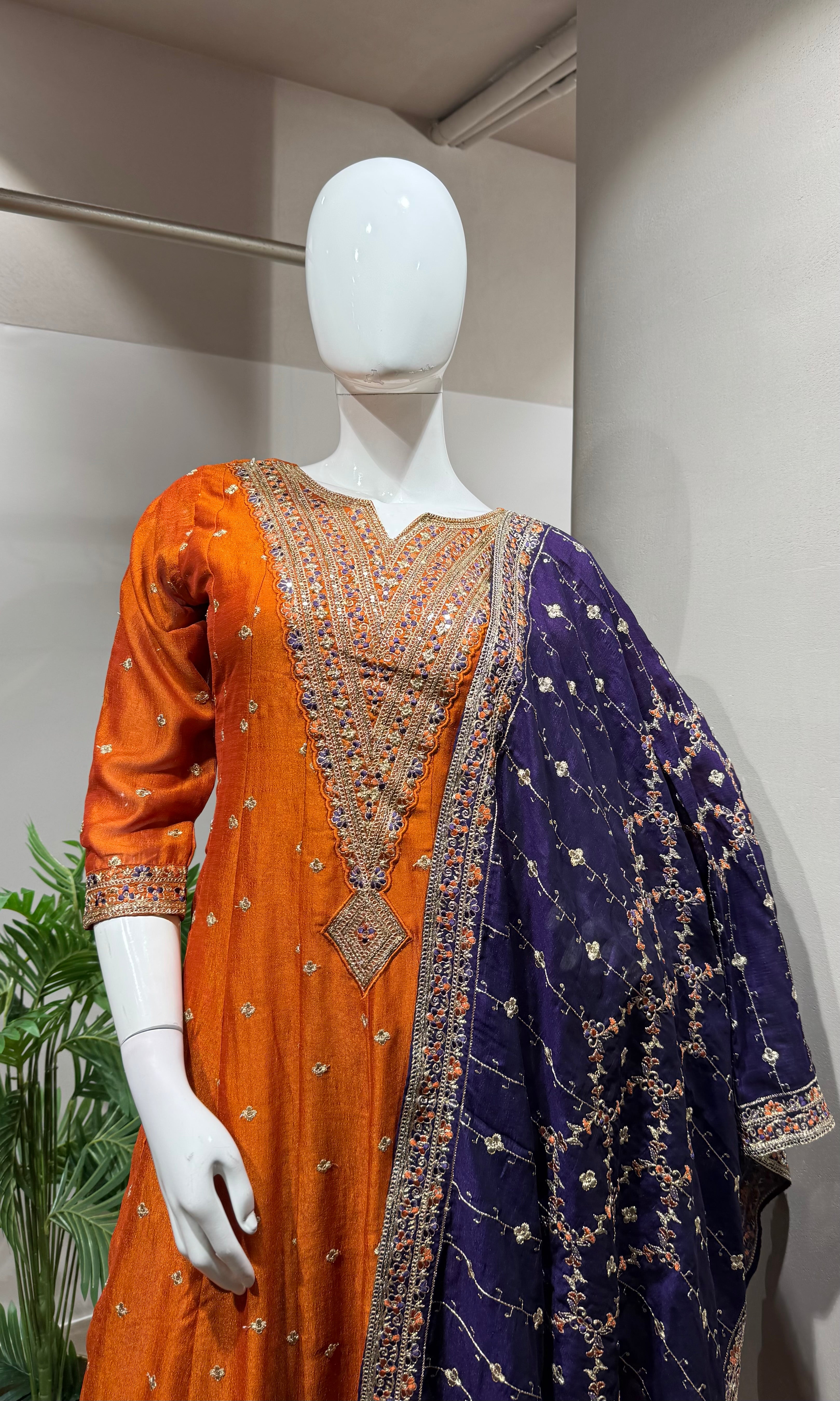 RUST Embroidered Silk Anarkali SET
