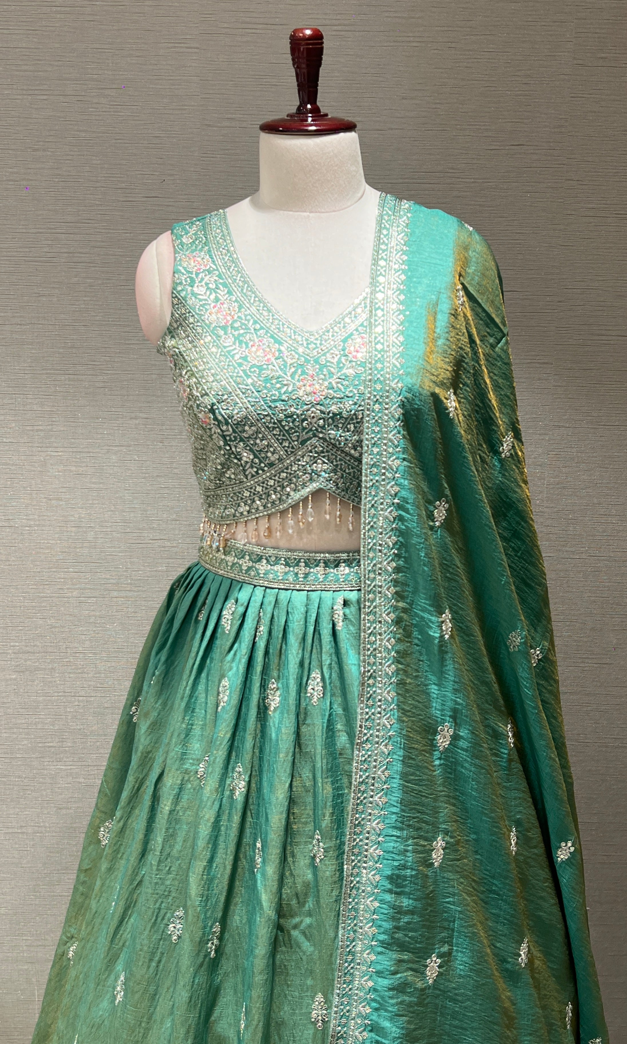 Sea Green Embroidered Sequinned Lehenga