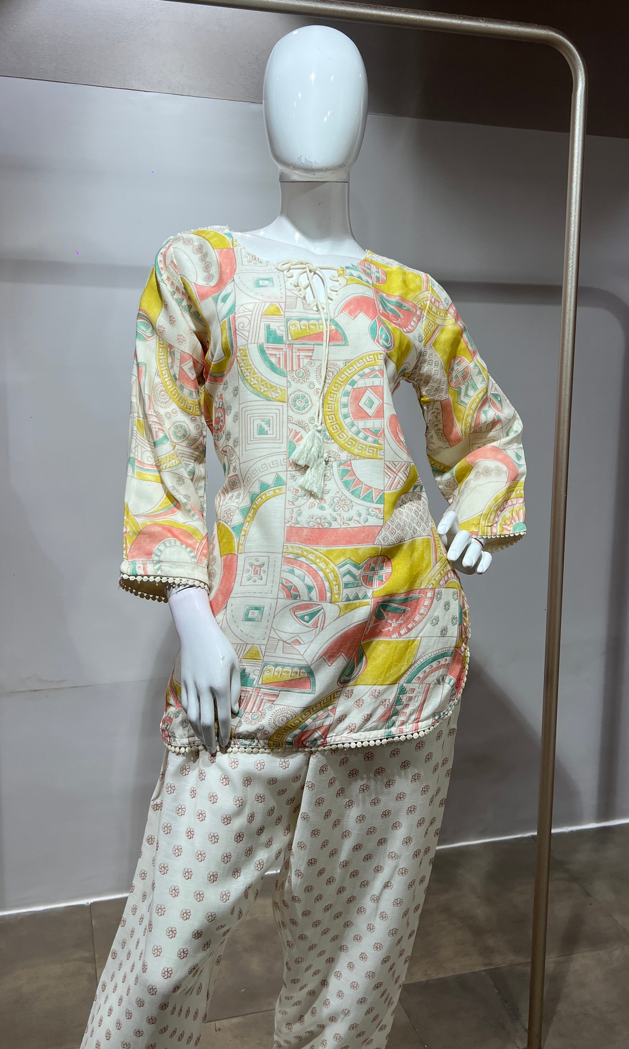 Yellow Pastel Floral Printed Farsi salwar