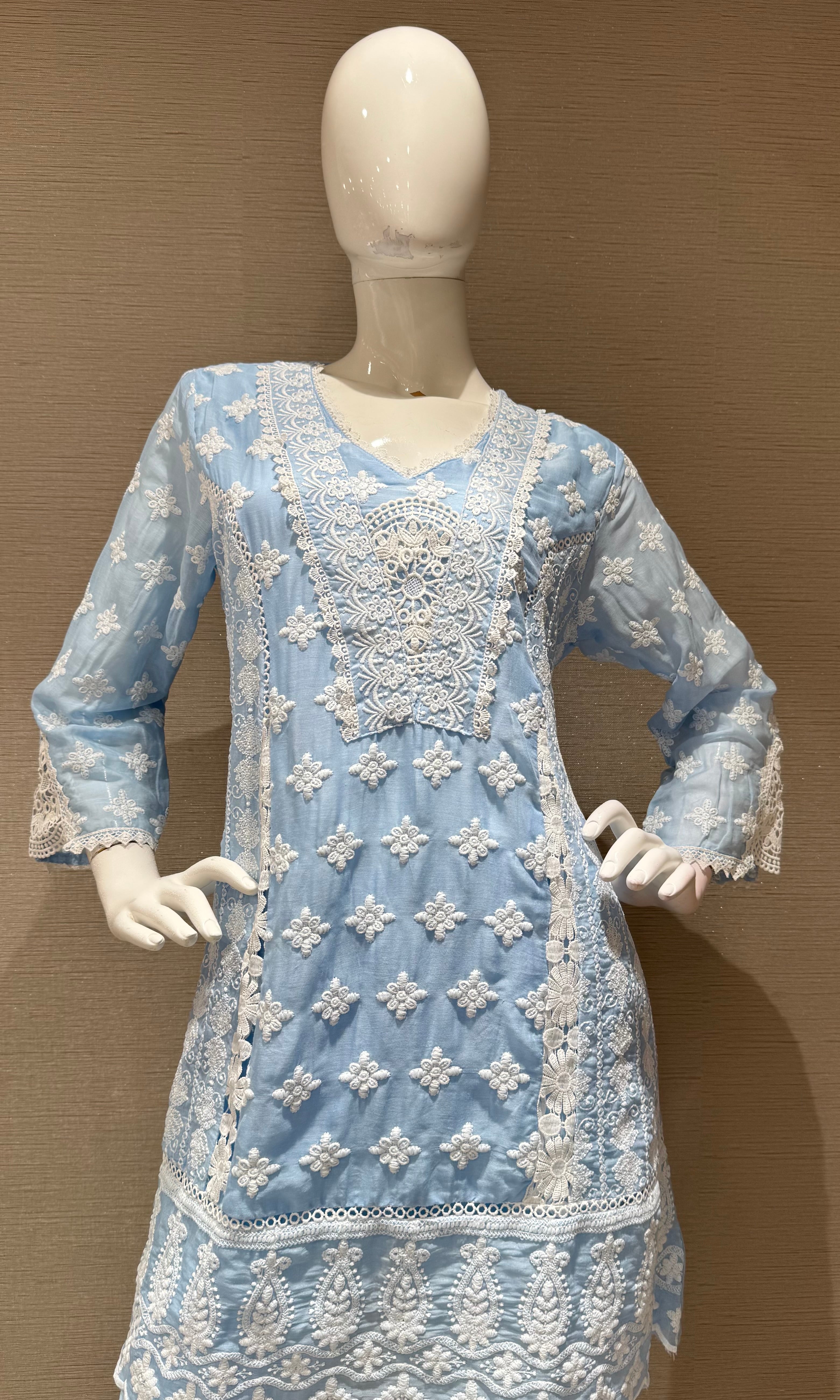 Sky Blue Embroidered Cotton Cord Set