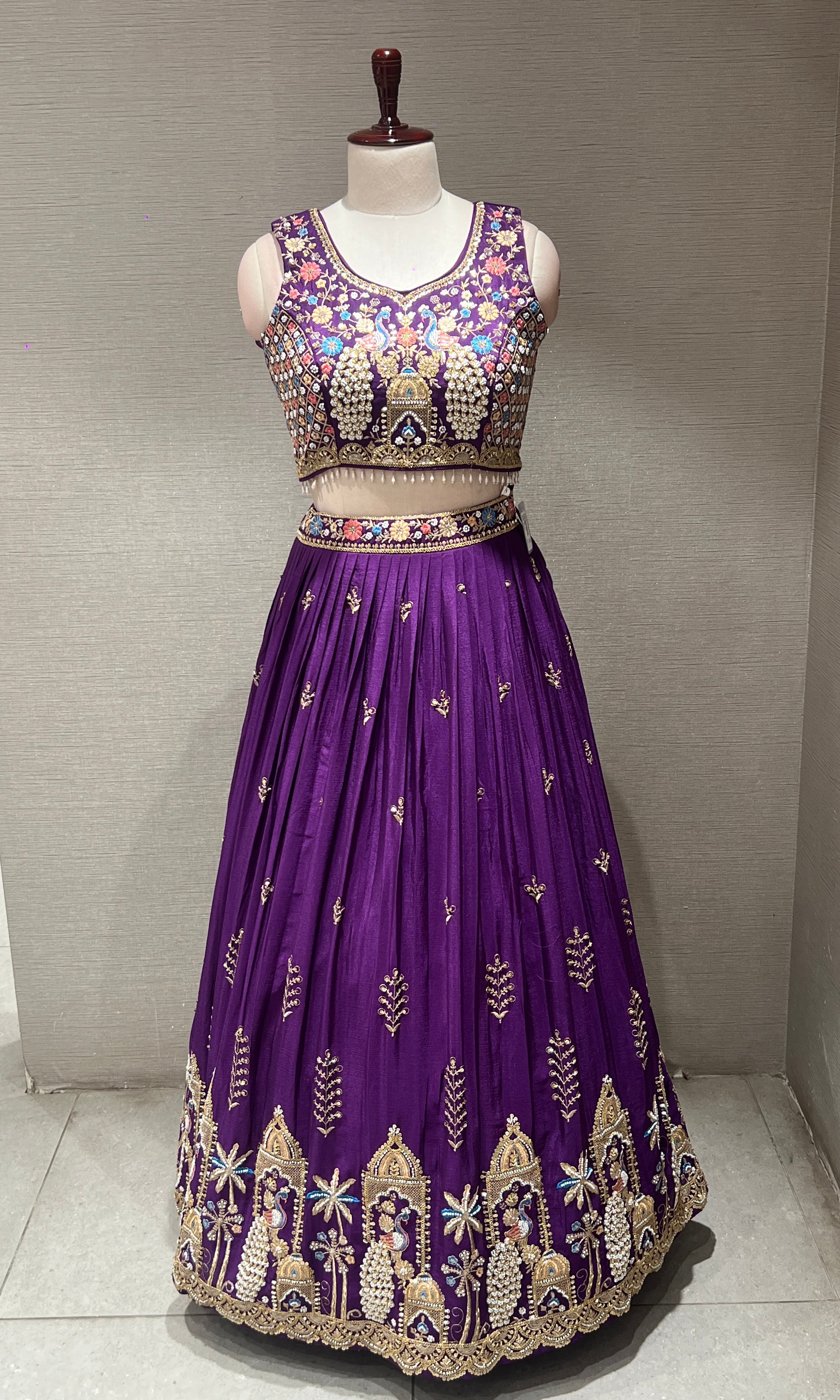 Purple peacock embroidered Lehenga