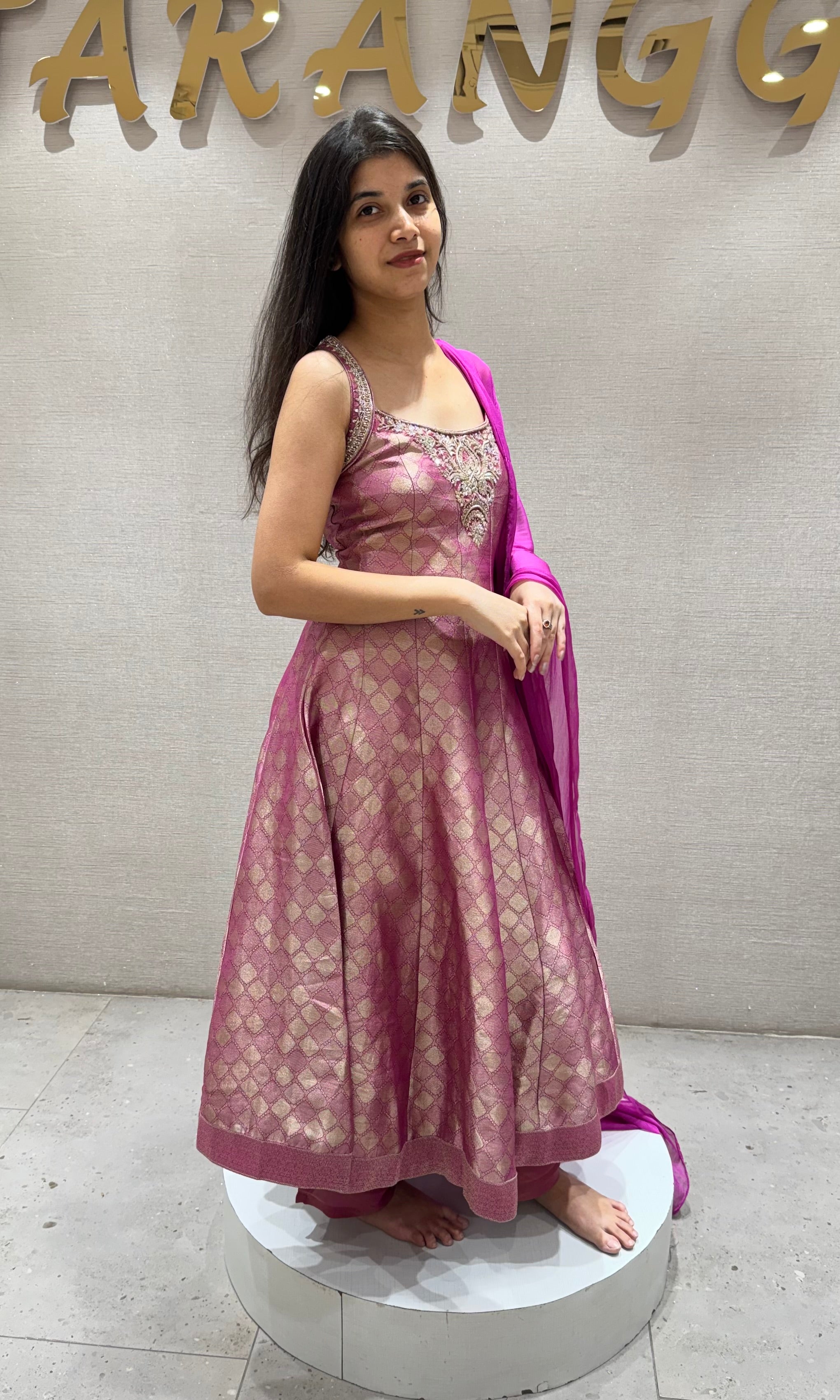 Pink Banarasi EMBROIDERED ANARKALI SET
