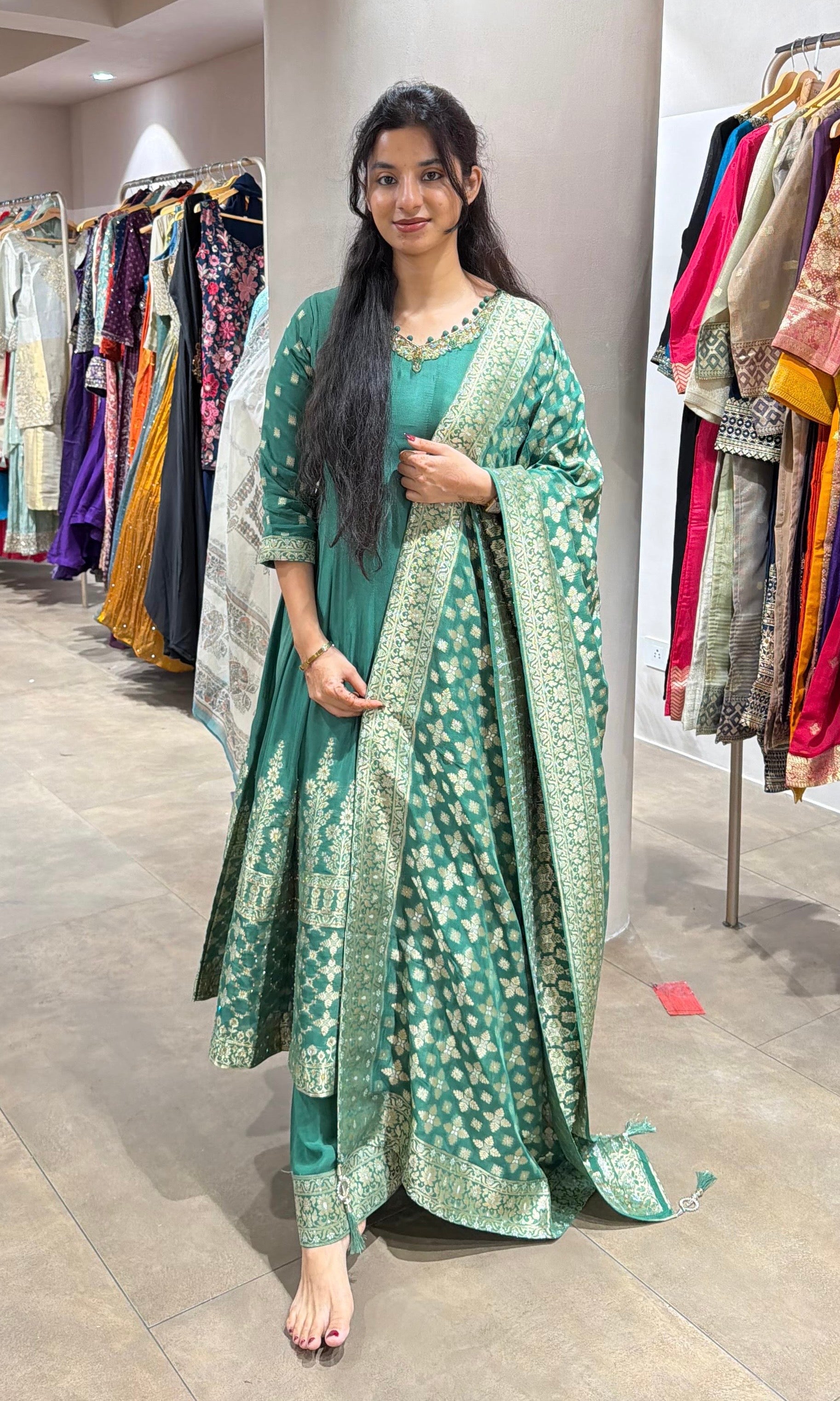 Green GOLDEN ETHNIC ANARKALI SET