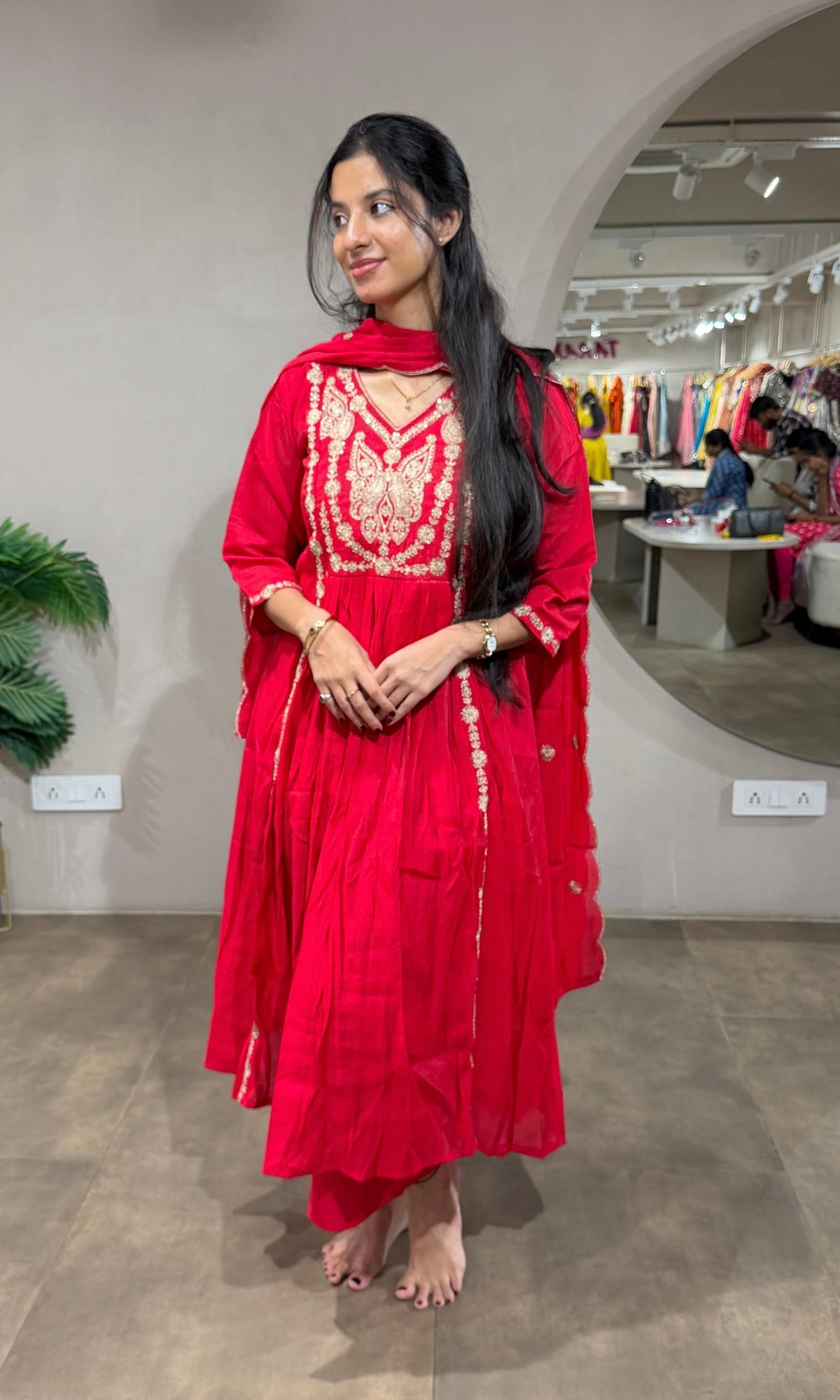 Rani Embroidered A line Kurta Set with Dupatta