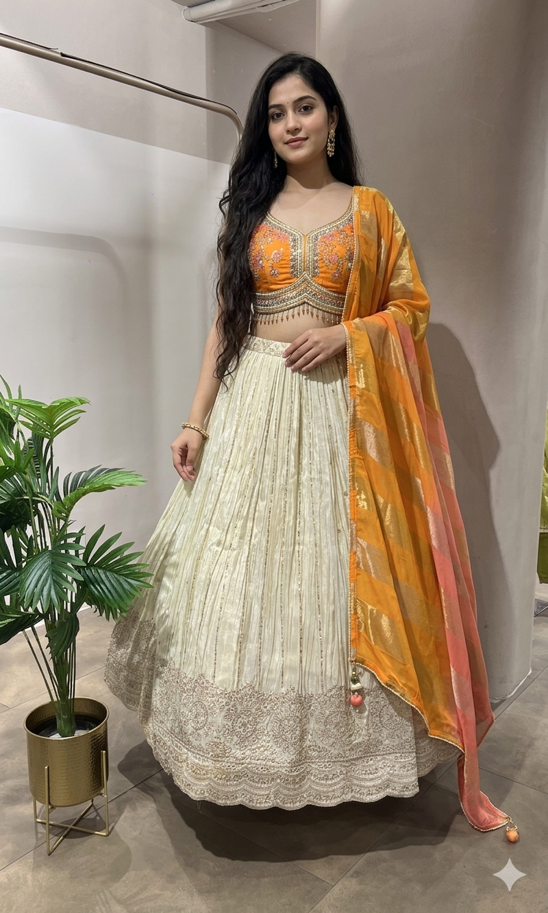 ORANGE EMBELLISHED LEHENGA