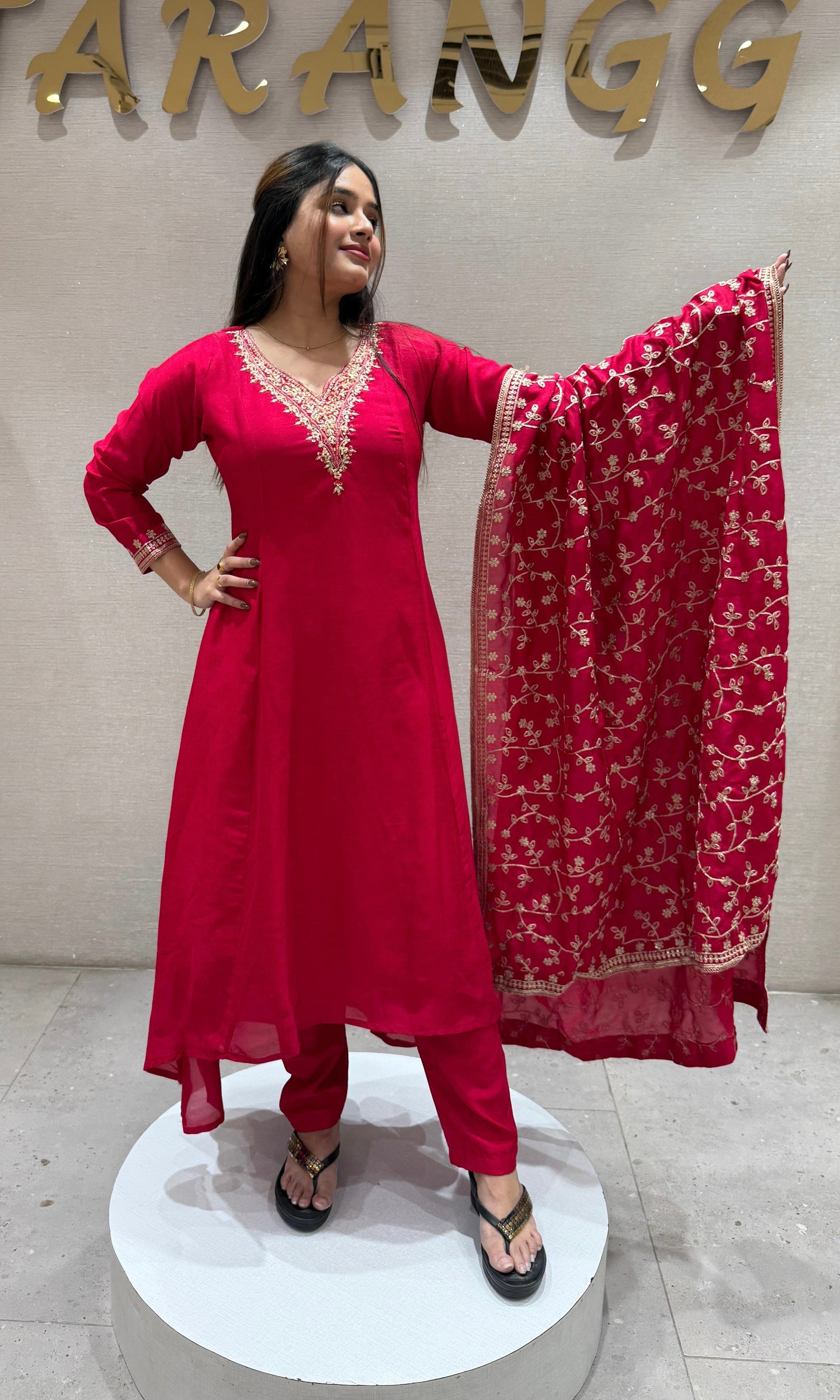 Pink kurta set with embroidery dupatta
