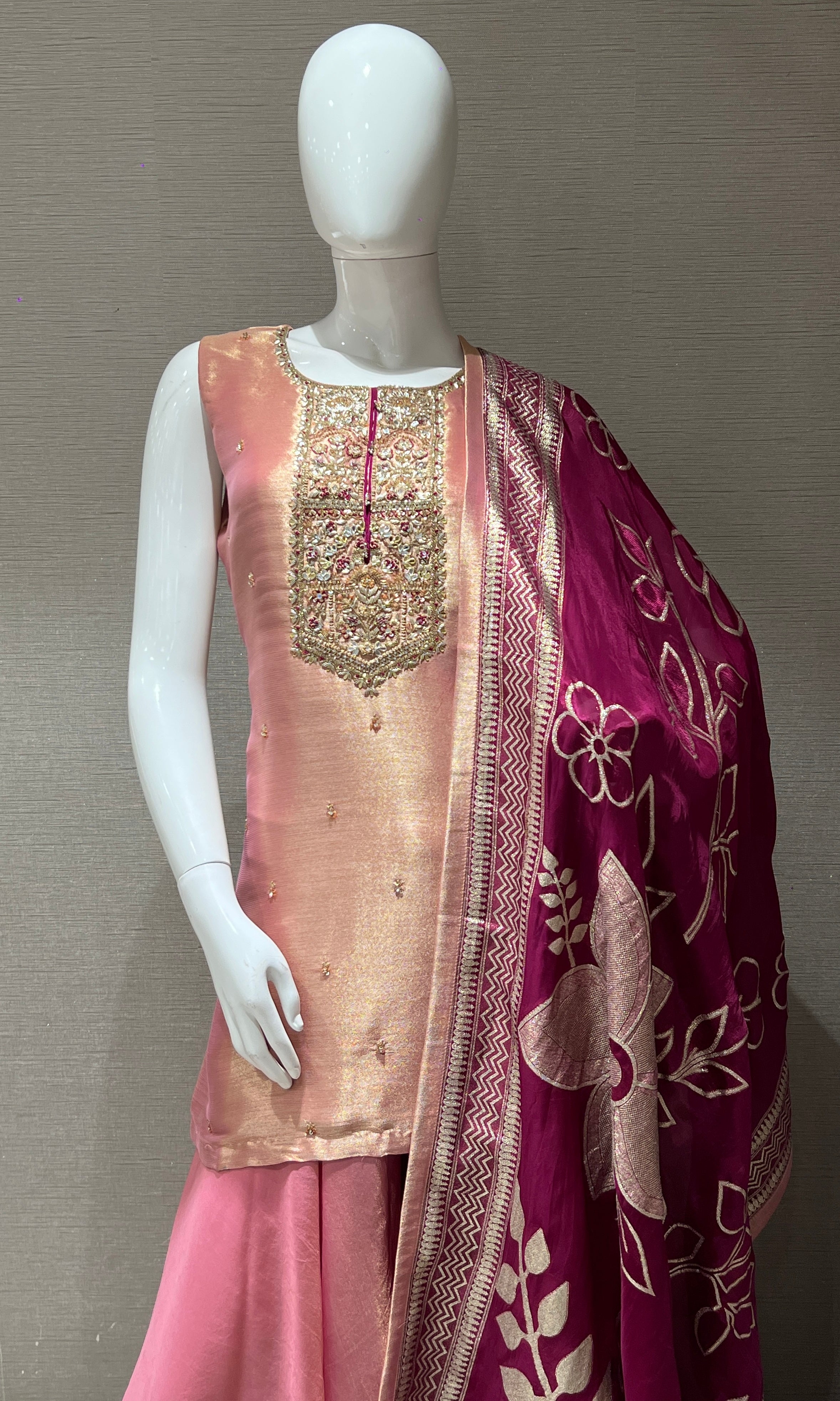 Rose Gold Embroidered Sharara Palazzo