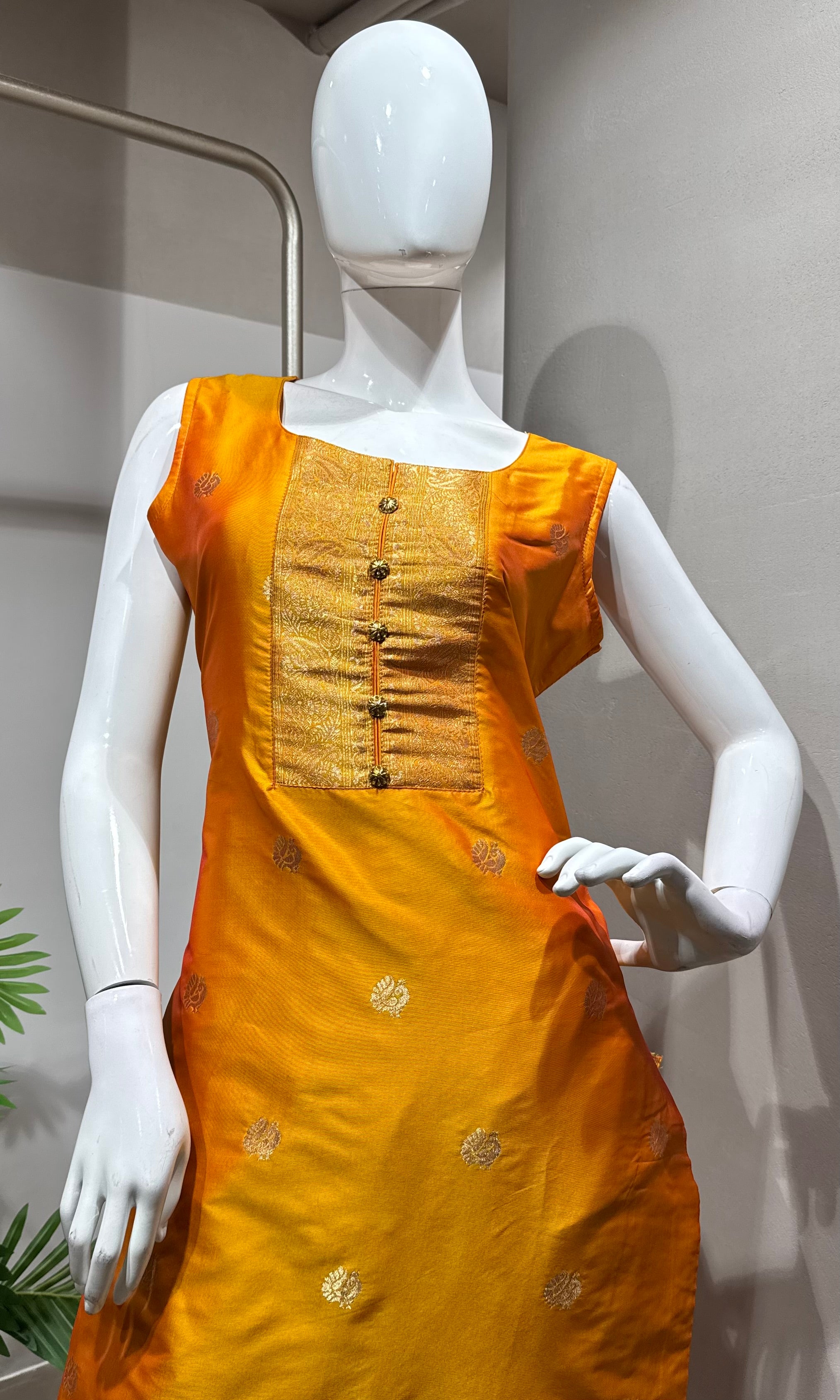 GOLDEN YELLOW Saffron Banarasi Kurta Set
