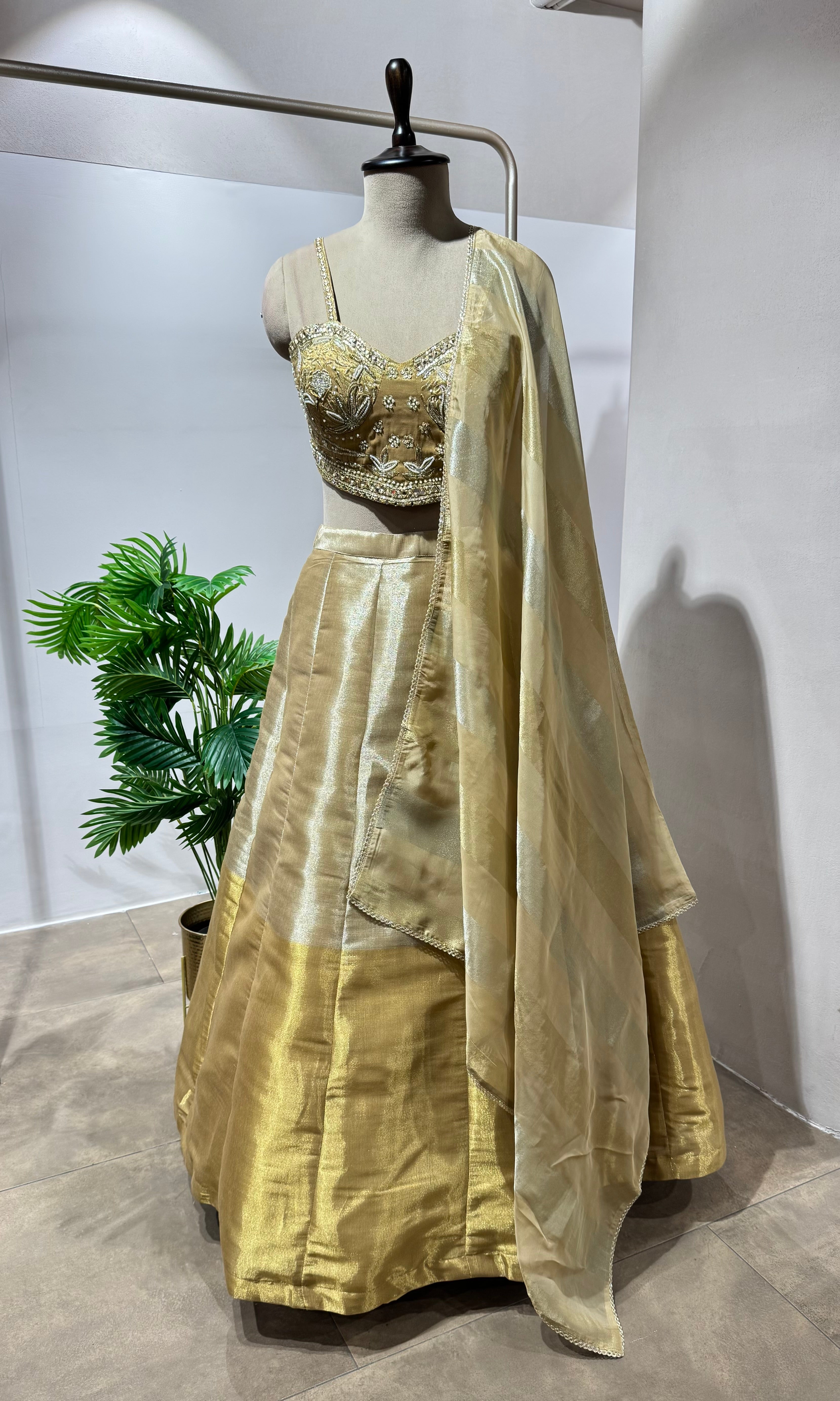 GOLDEN LEHENGA WITH EMBROIDERED CORSET BLOUSE