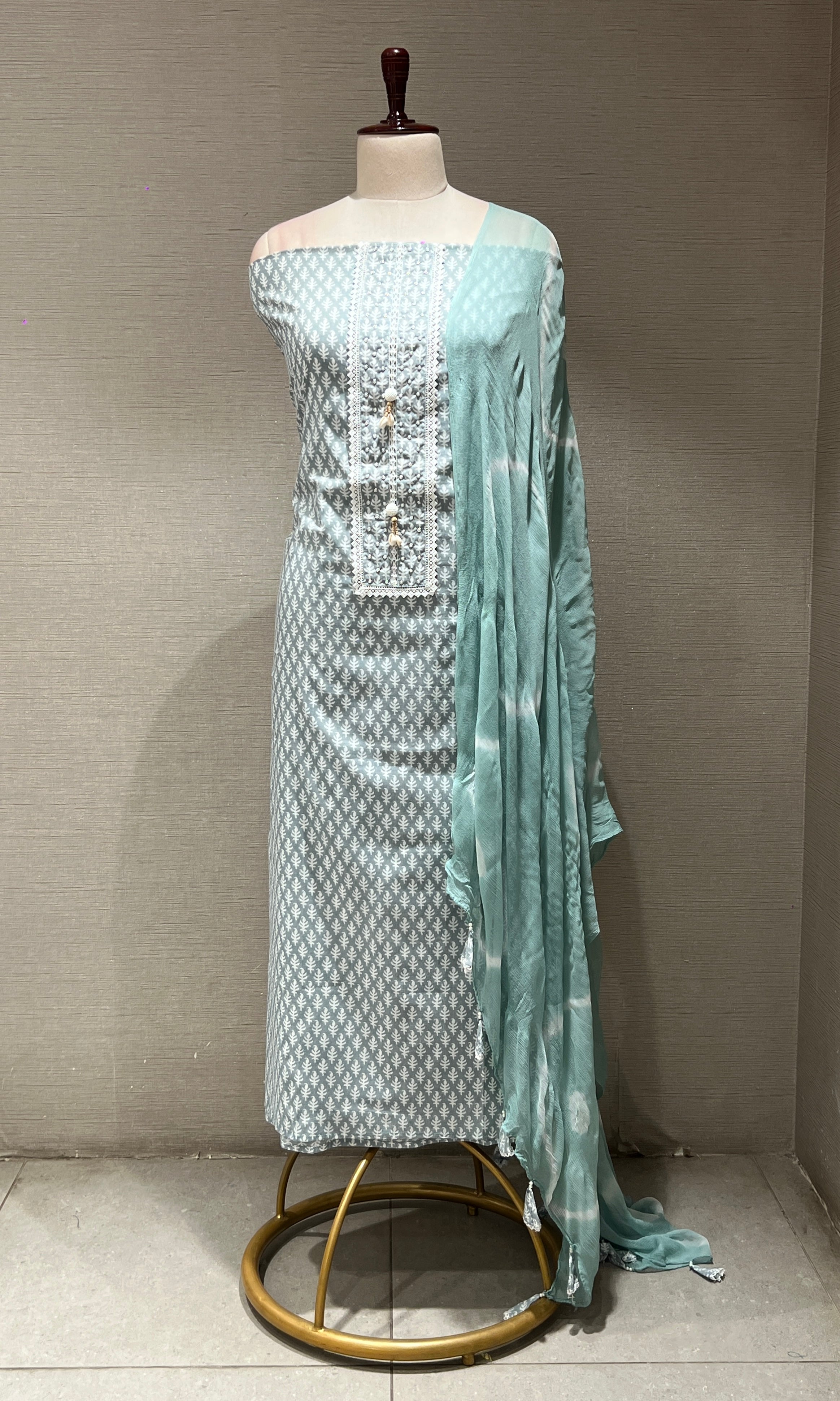 Sea green dress material