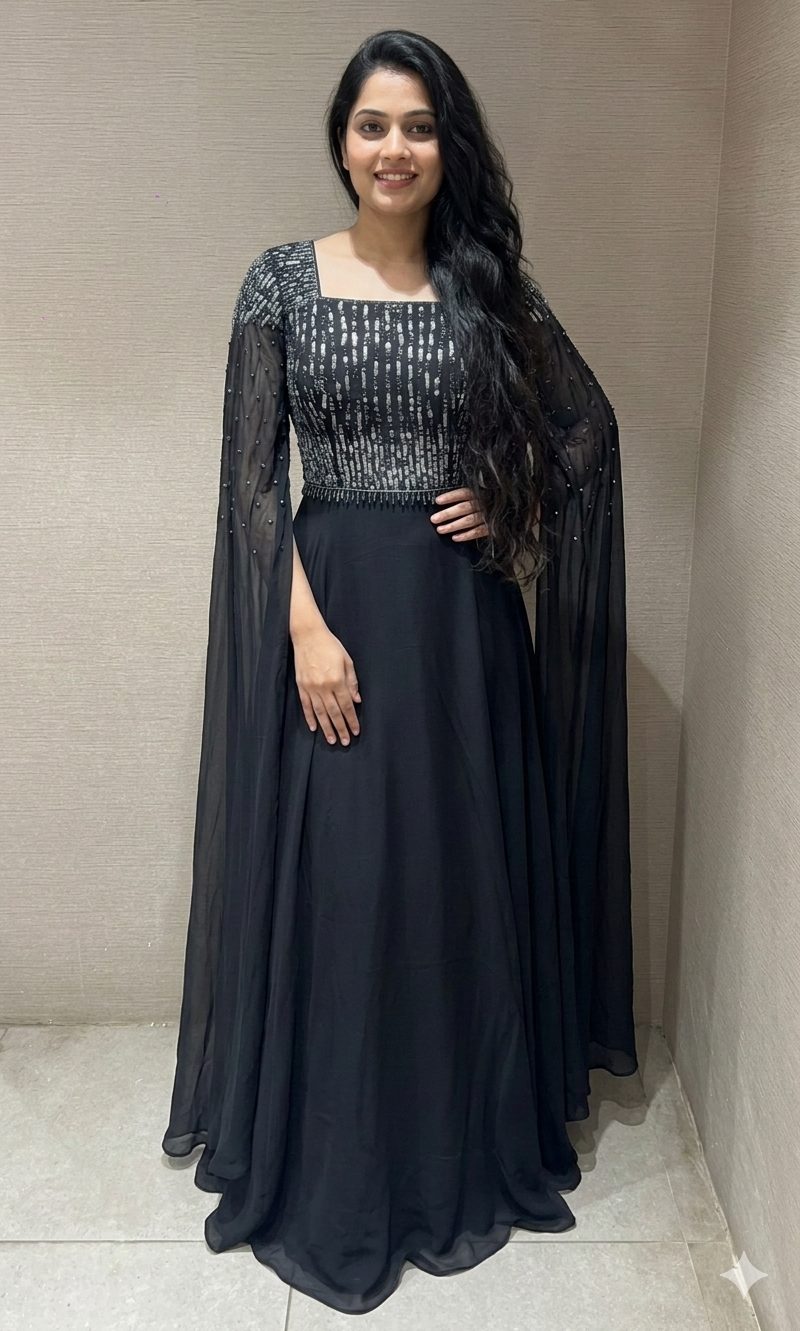 Black long dress with butterfly sleeves