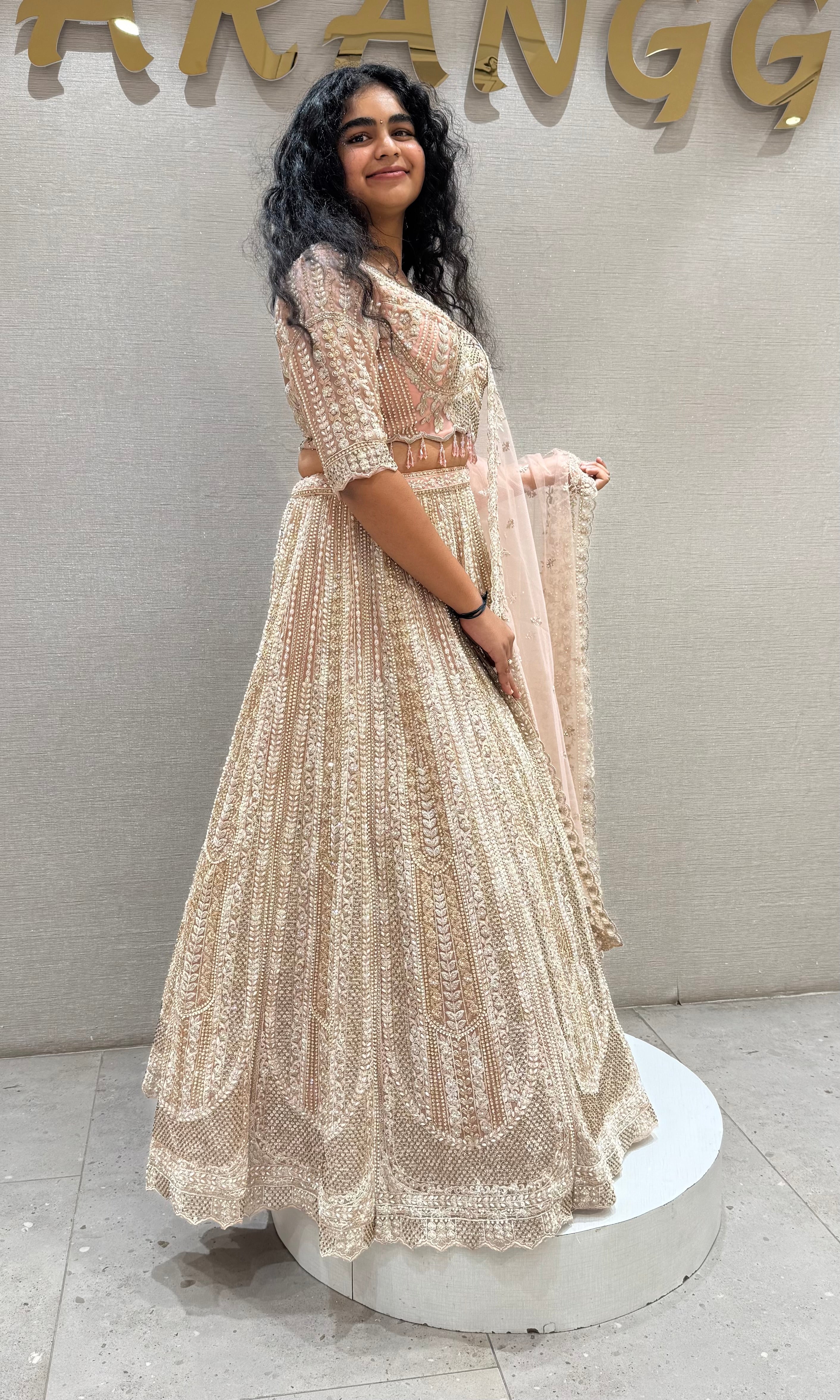 Light pink Net Floral Embroidered Lehenga