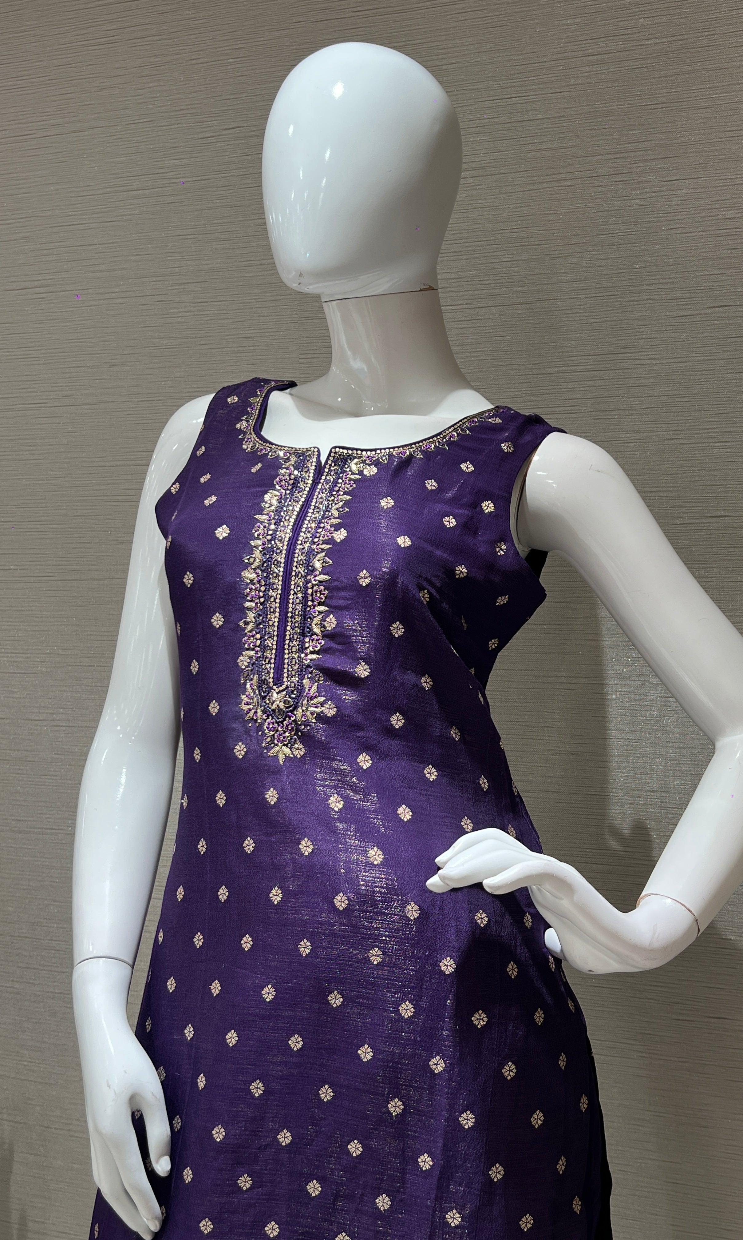 Purple shimmer silk embroidered kurta set