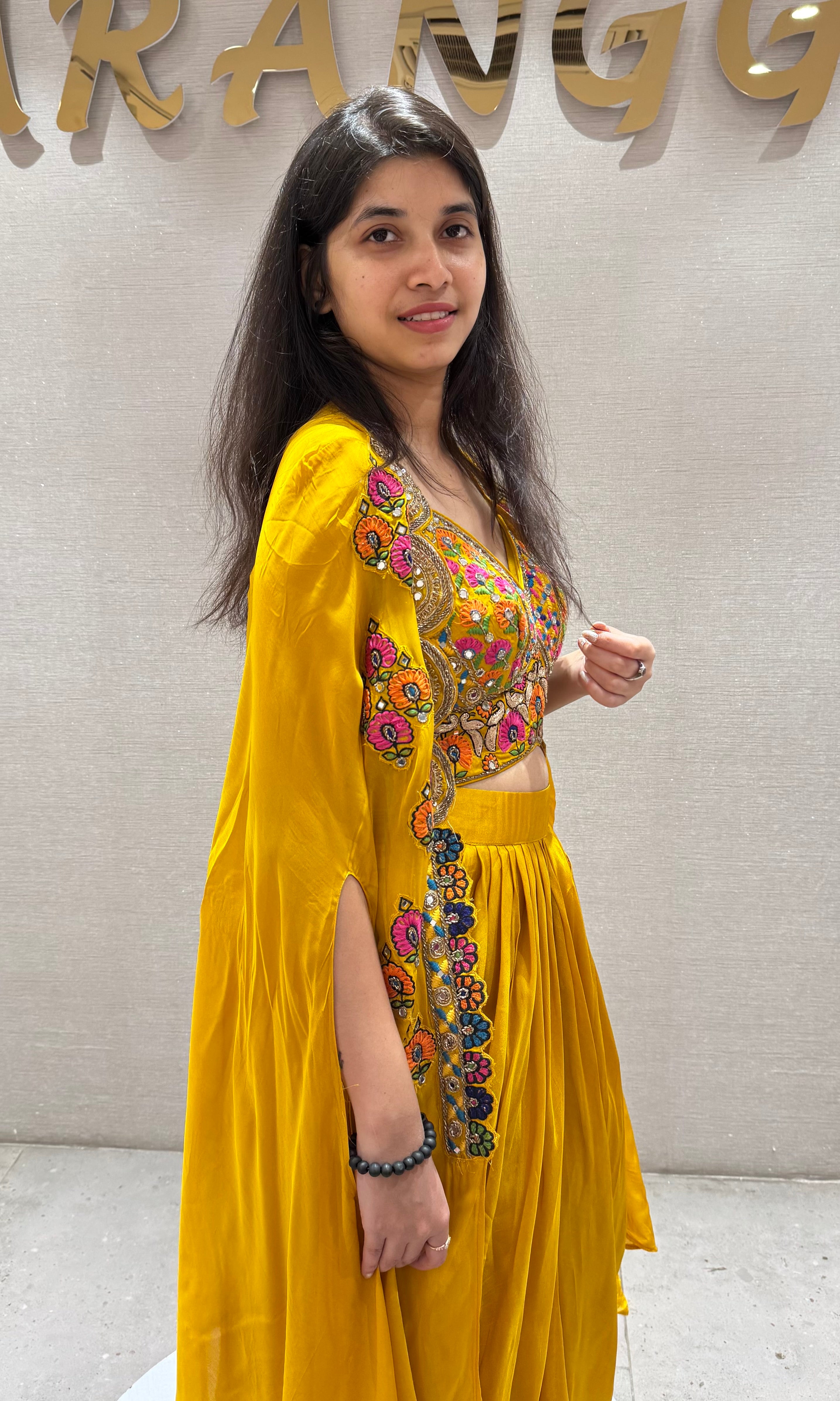 YELLOW Embroidered BLOUSE with SKIRT