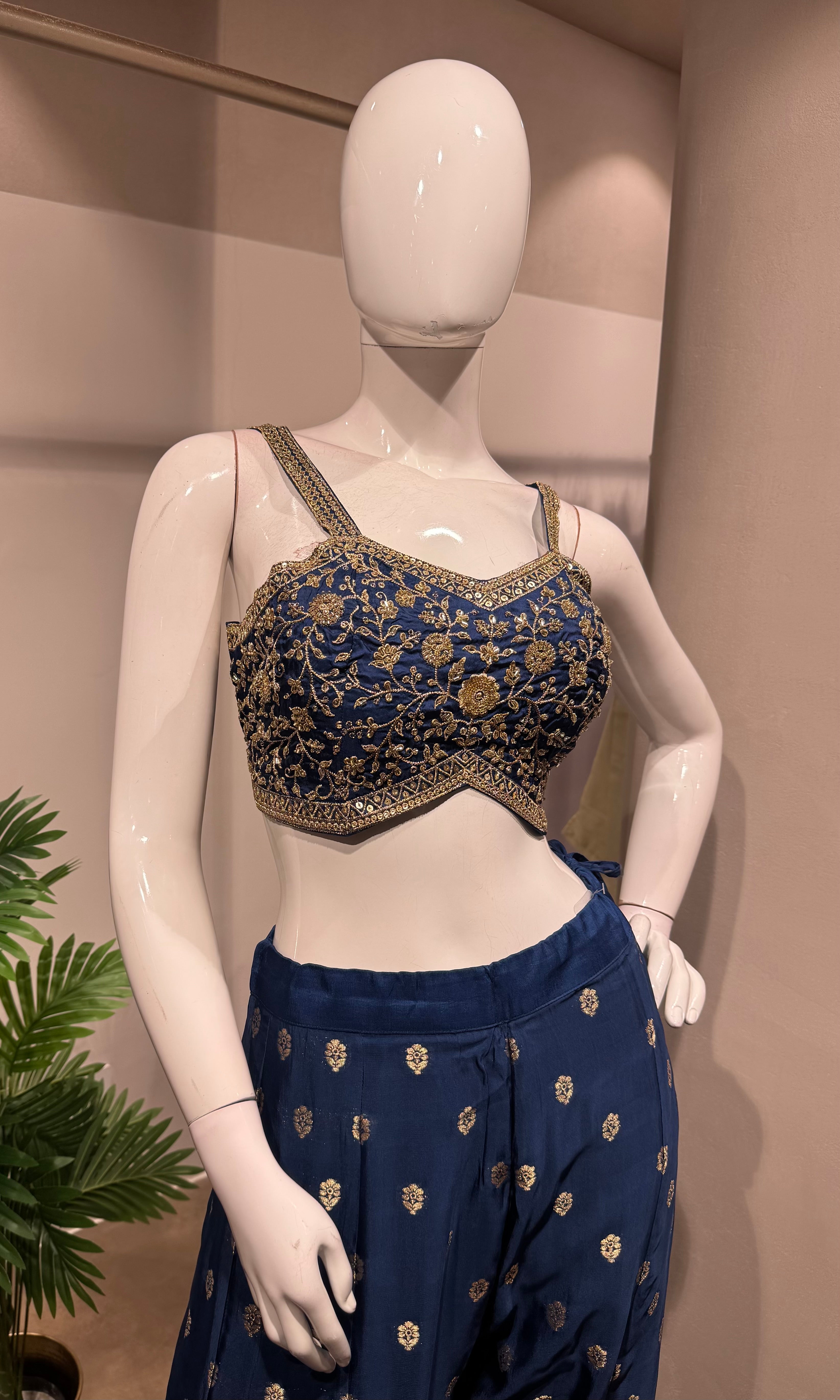 Navy Blue Indo-Western Draped Fusion Set