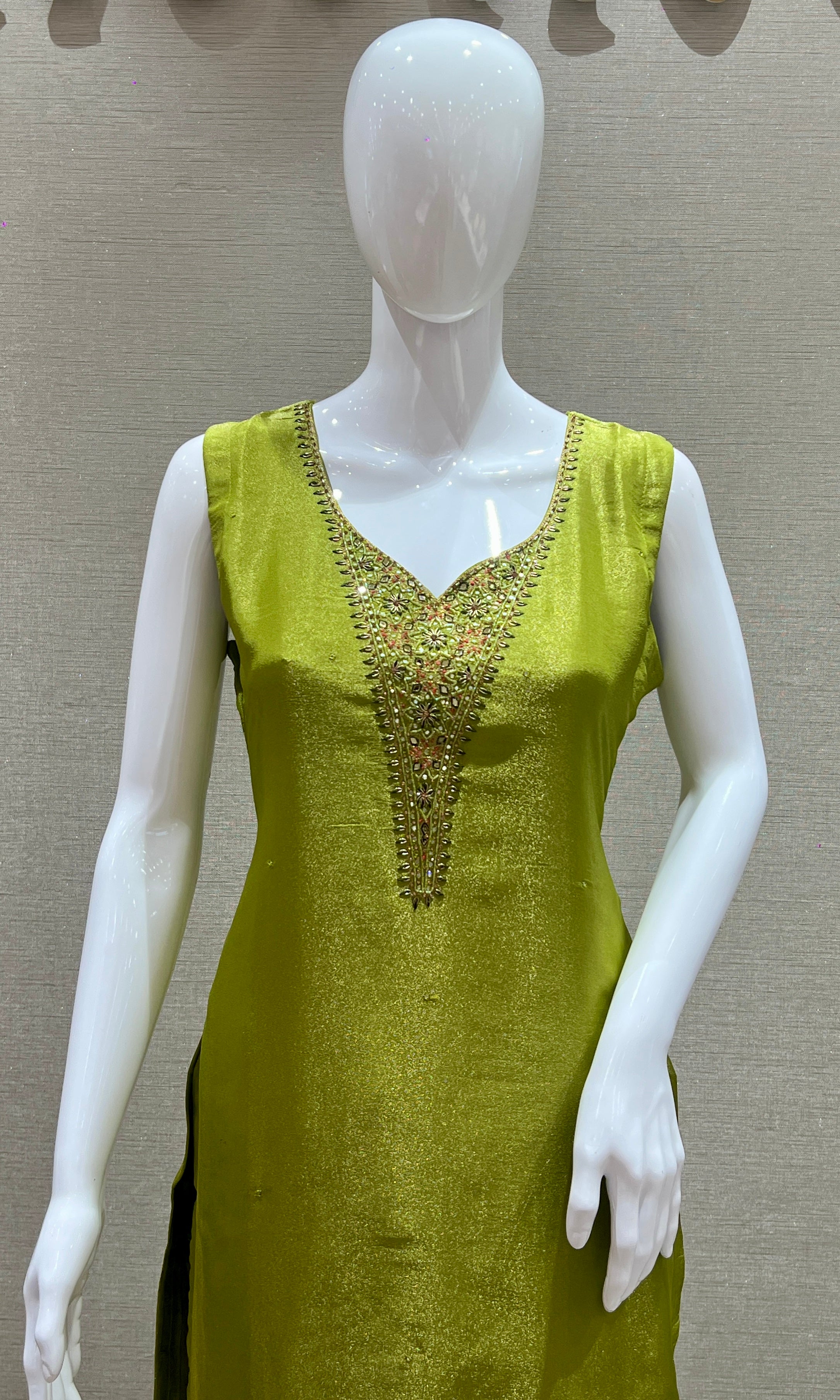 Elegant Green Embellished Kurta Set with Printed Dupatta
