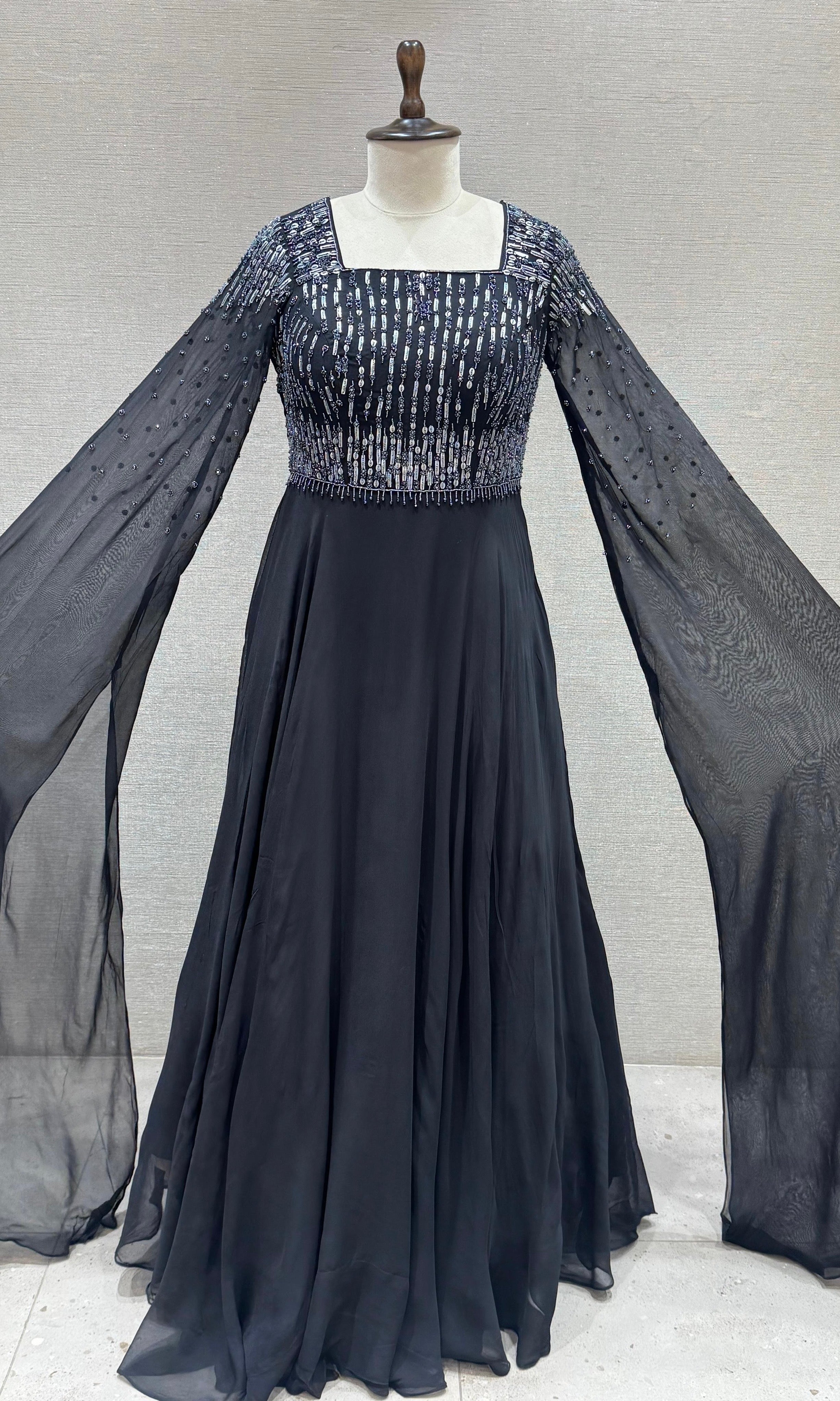Black long dress with butterfly sleeves