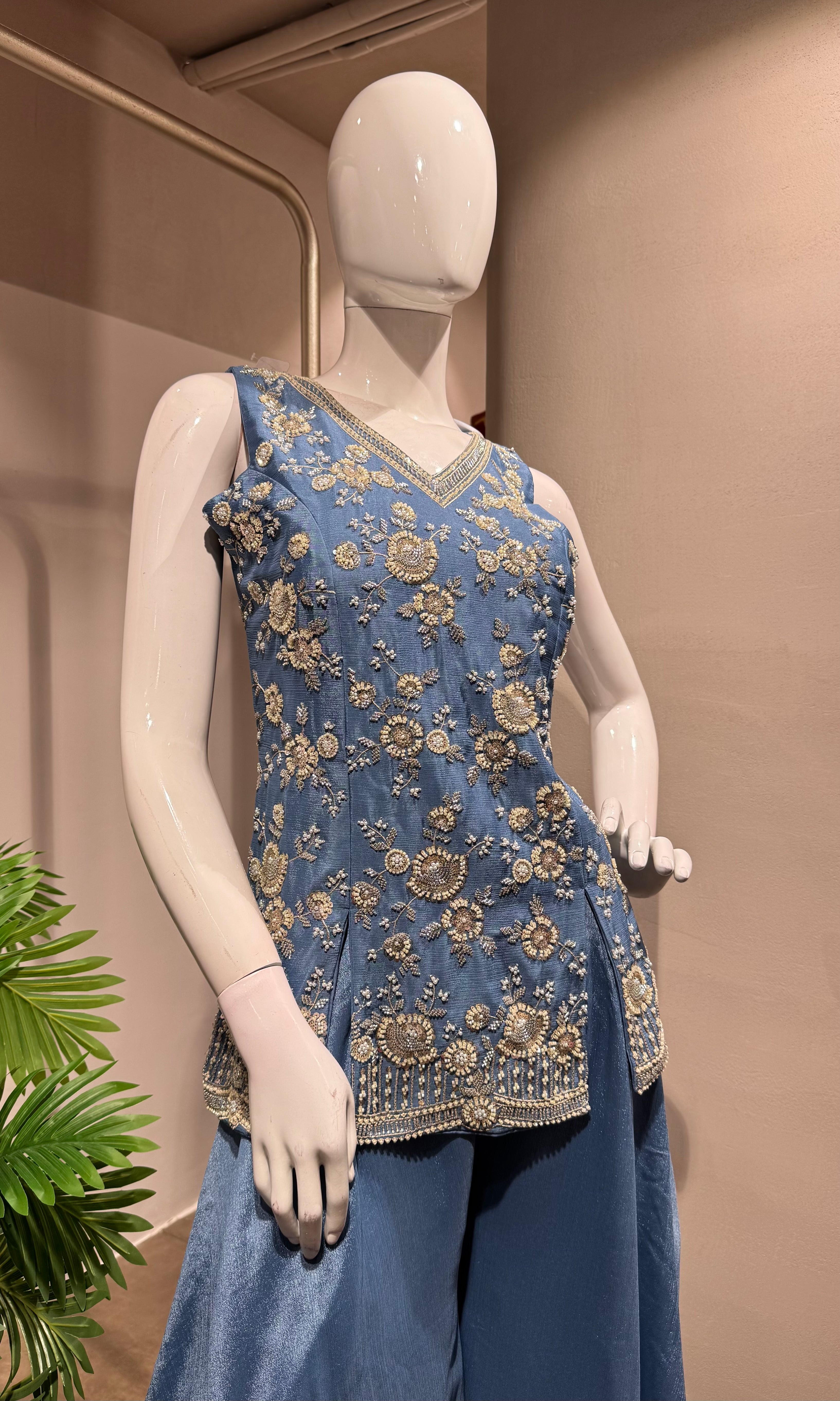 blue embroidered SHARARA SET