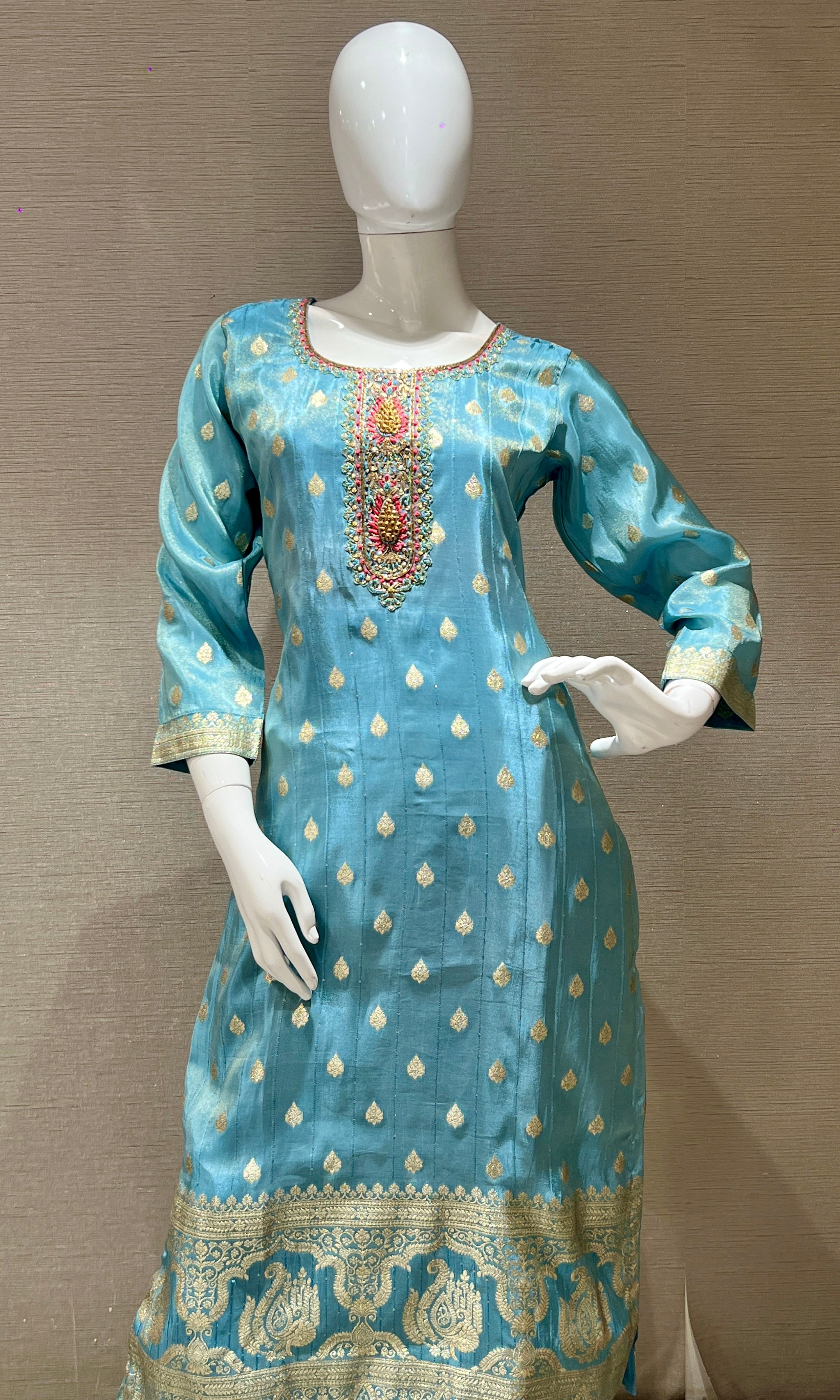 Aqua Bloom Embroidered Suit Set