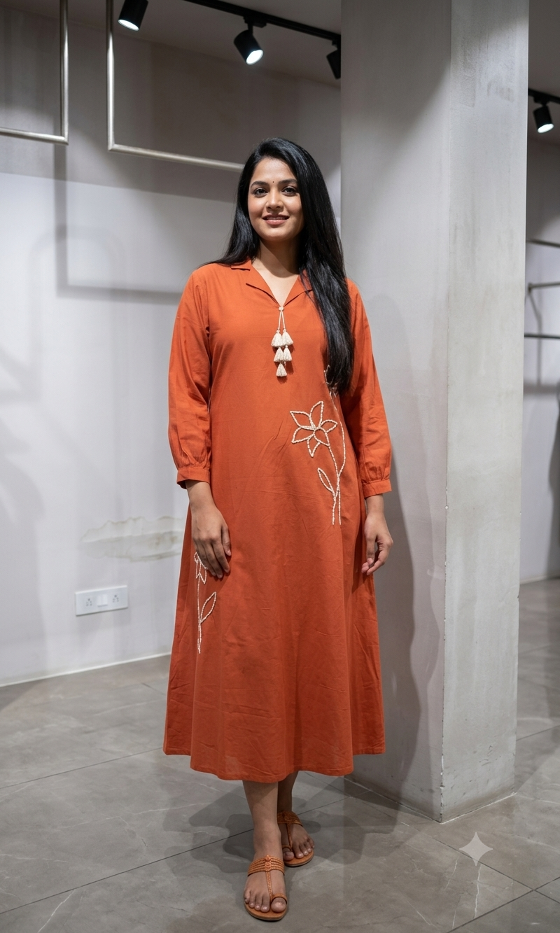 Rust cotton linen Kurti set