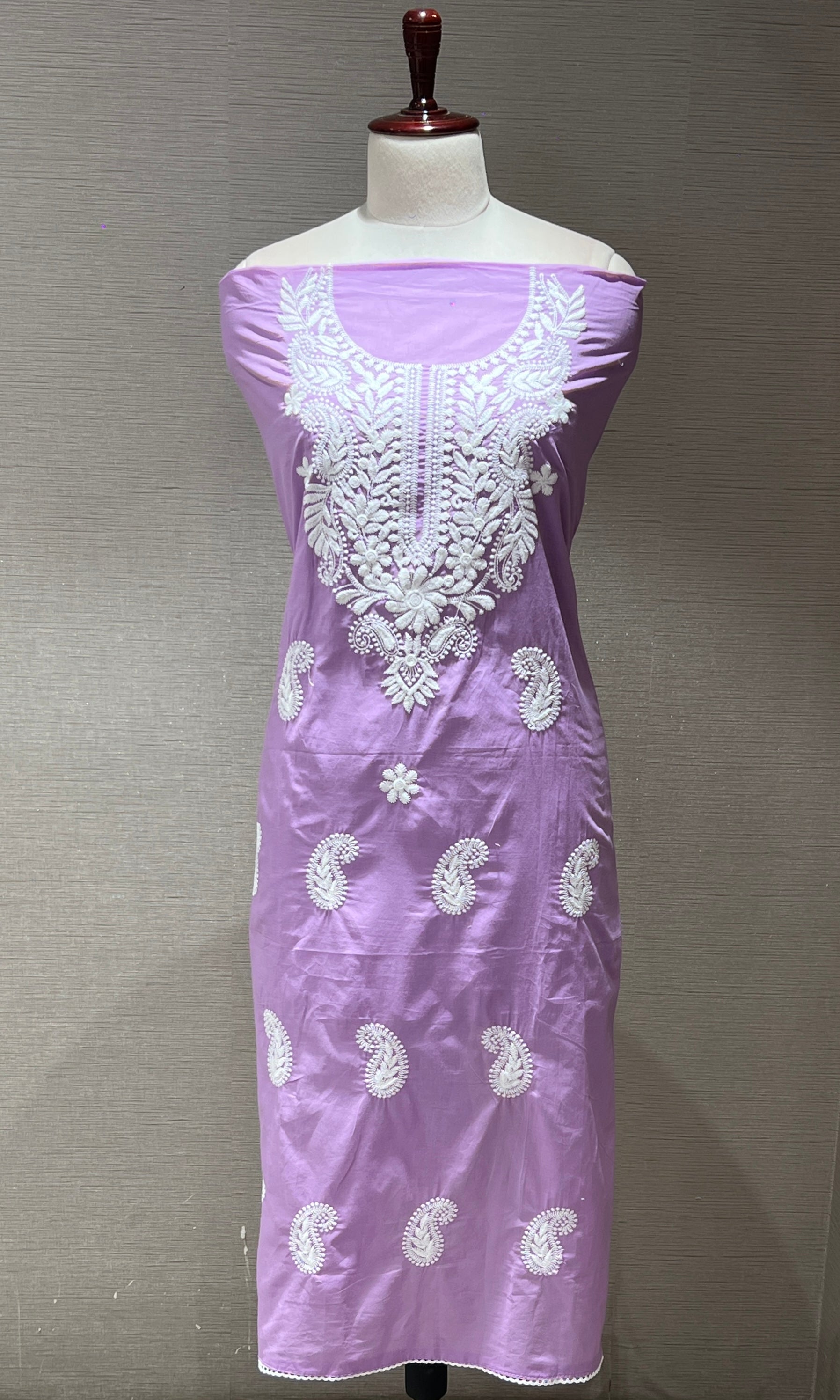 Lilac Elegance Embroidered Dress Material