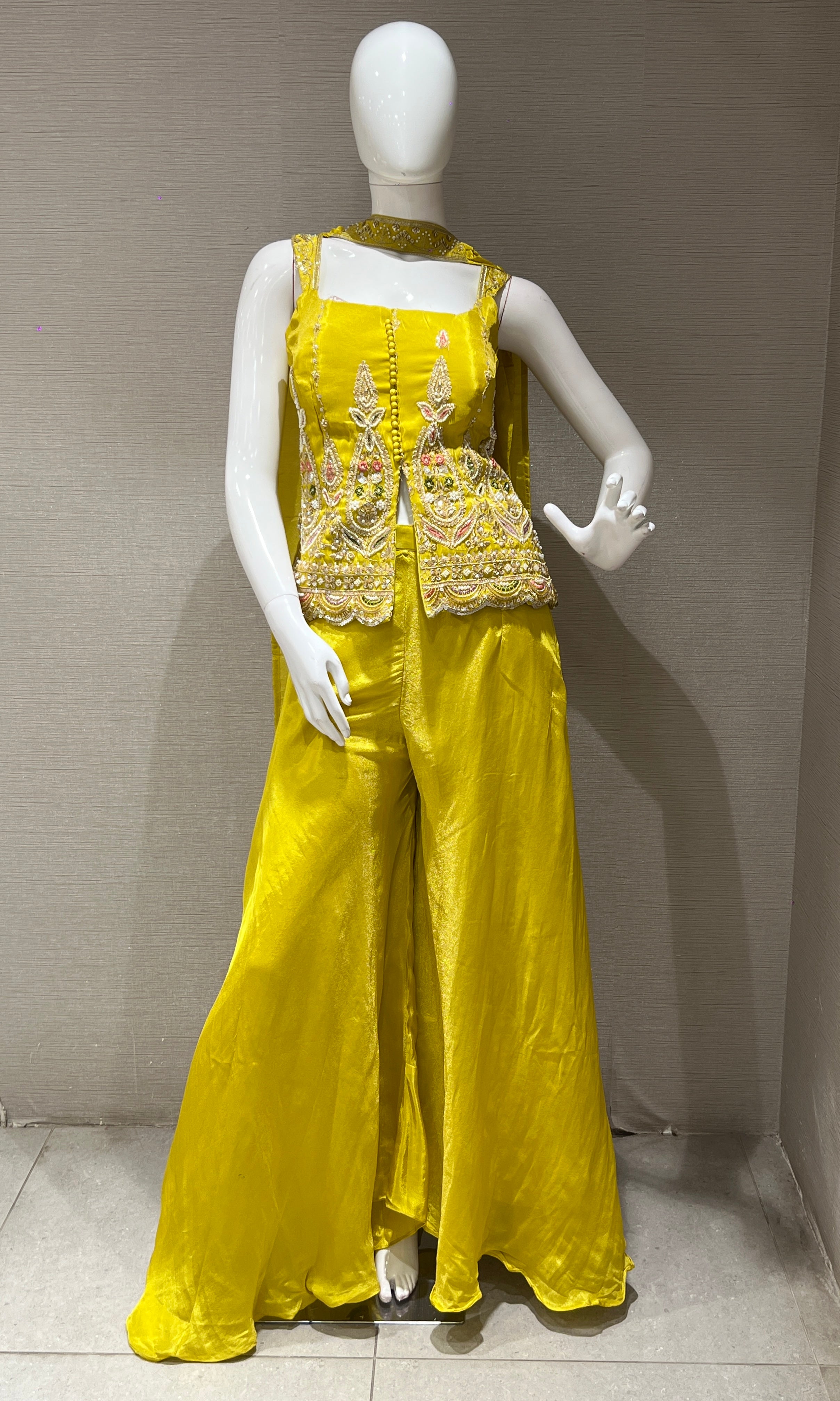 Mehandi green palazoo with embellished corset top