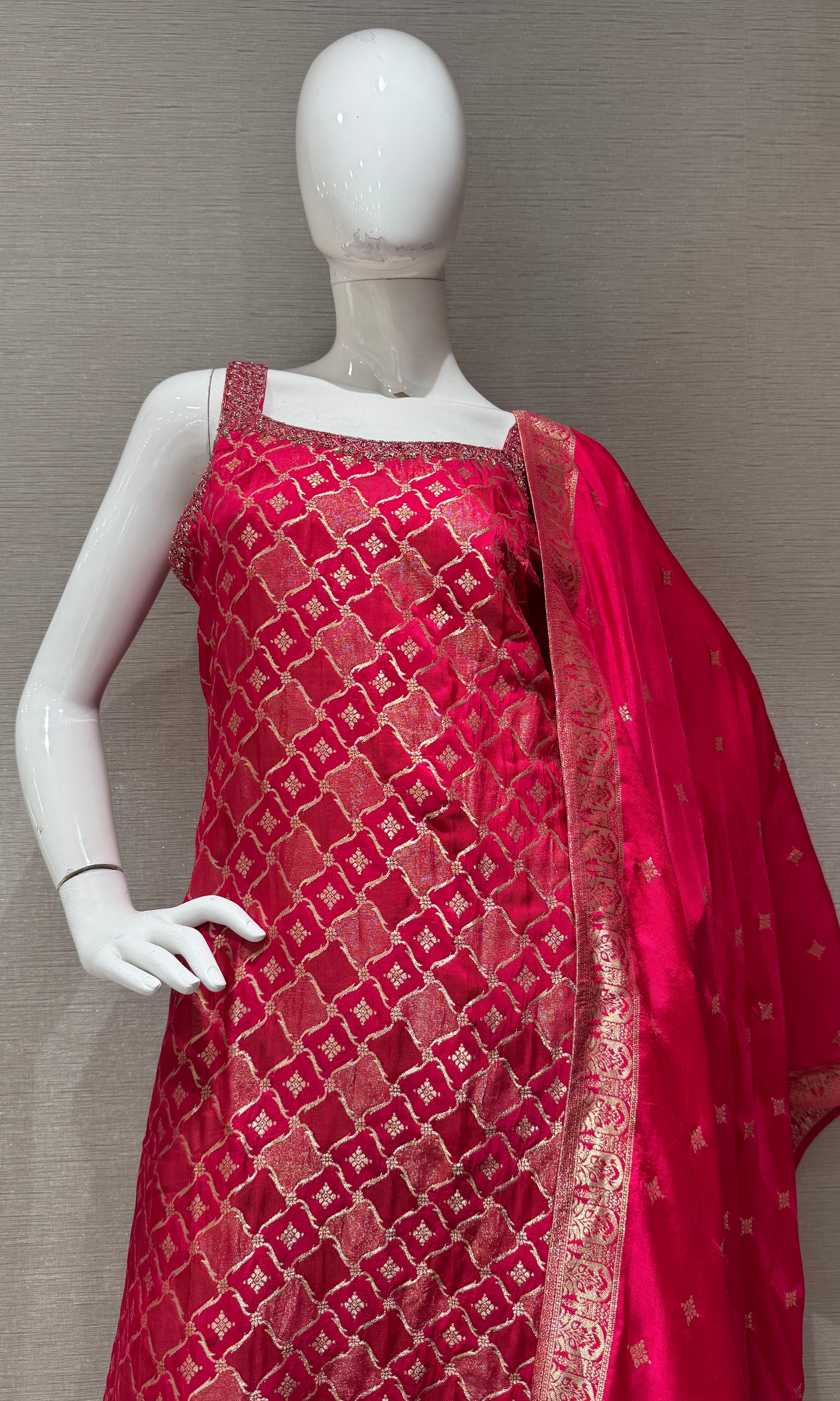 Pink Geometric Ethnic Kurta Set
