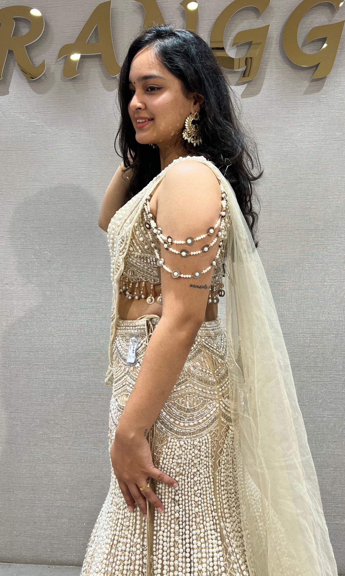 Beige fish cut Sequin Bridal Lehenga Set