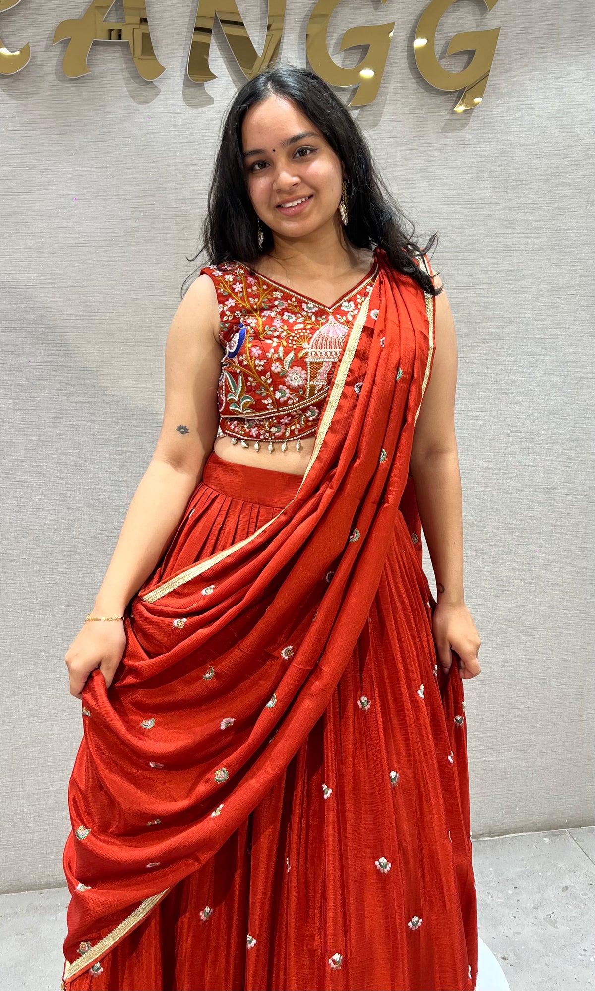 Crimson Rust Elegance Georgette Lehenga Set