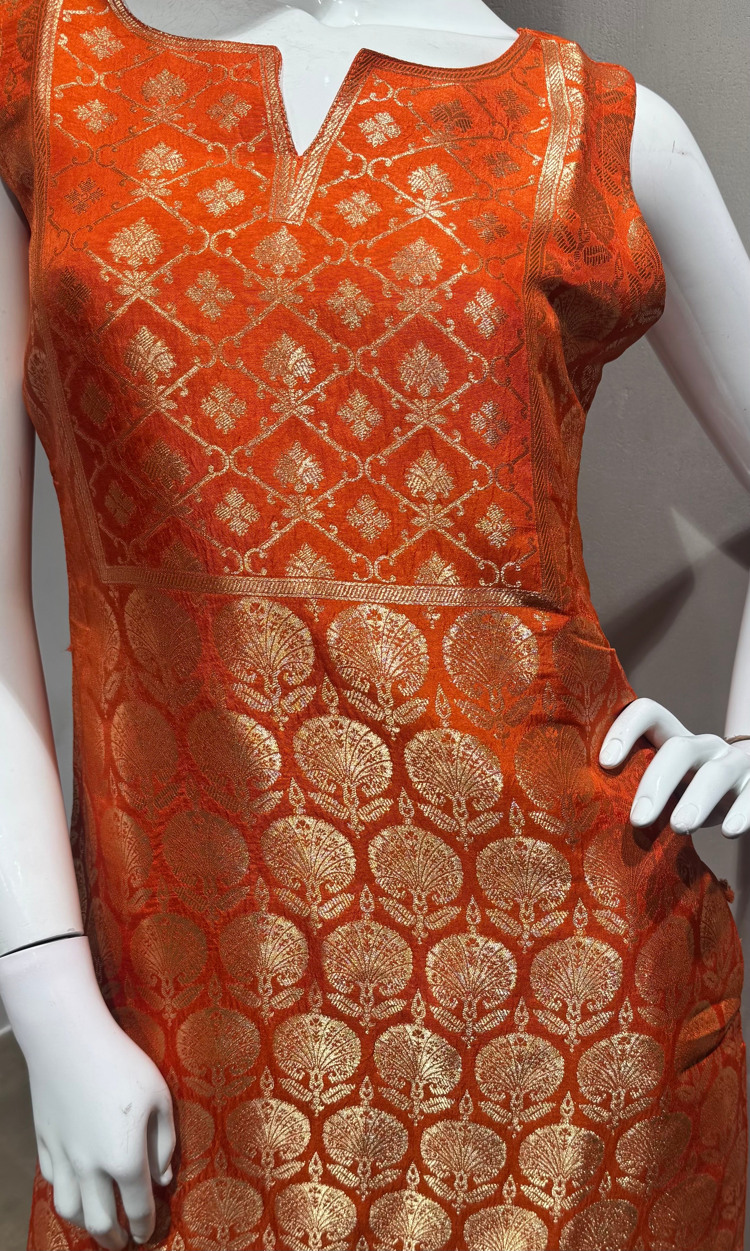 Orange golden banarasi kurta set