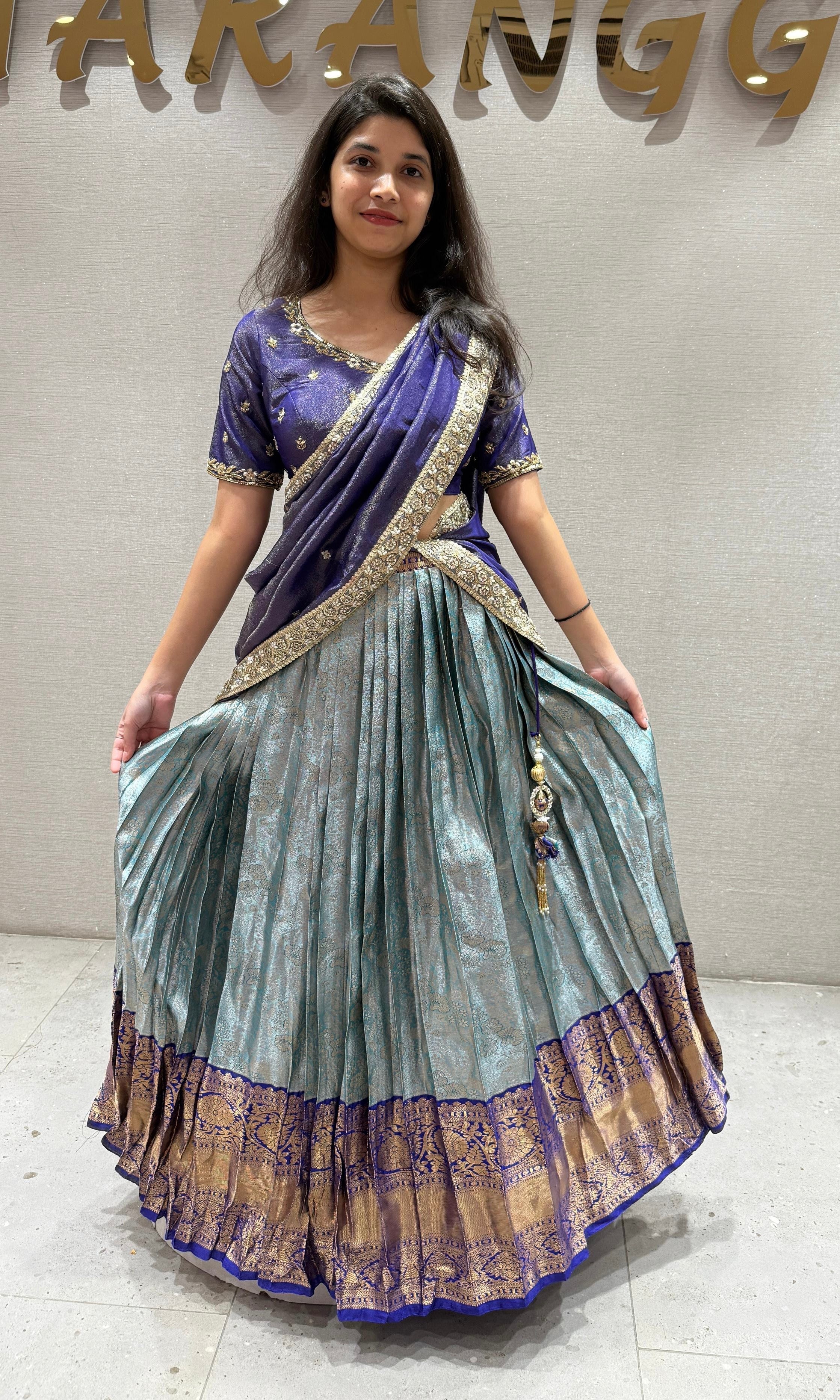 Purple pattu Lehenga
