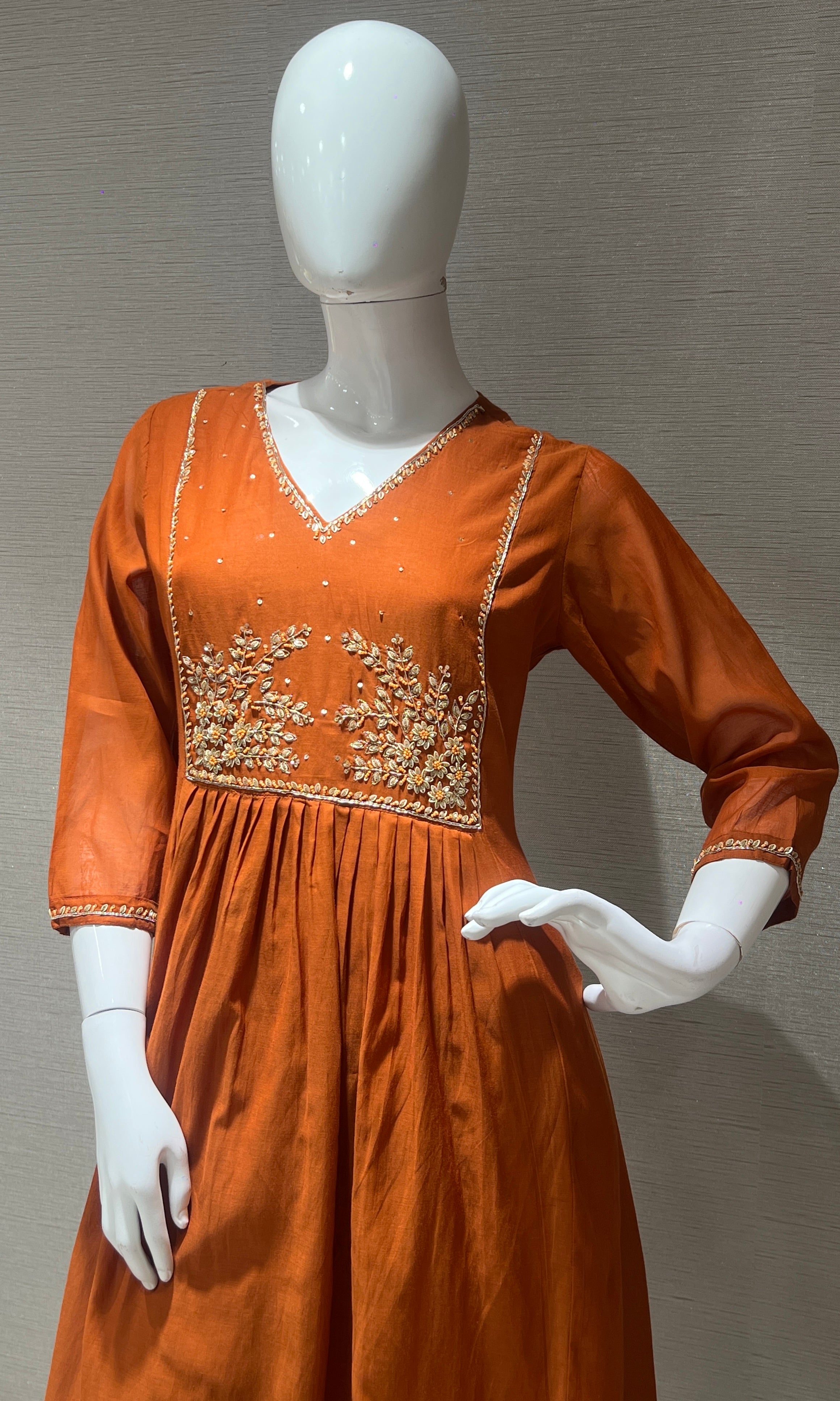 Rust orange Mul Chanderi kurta set