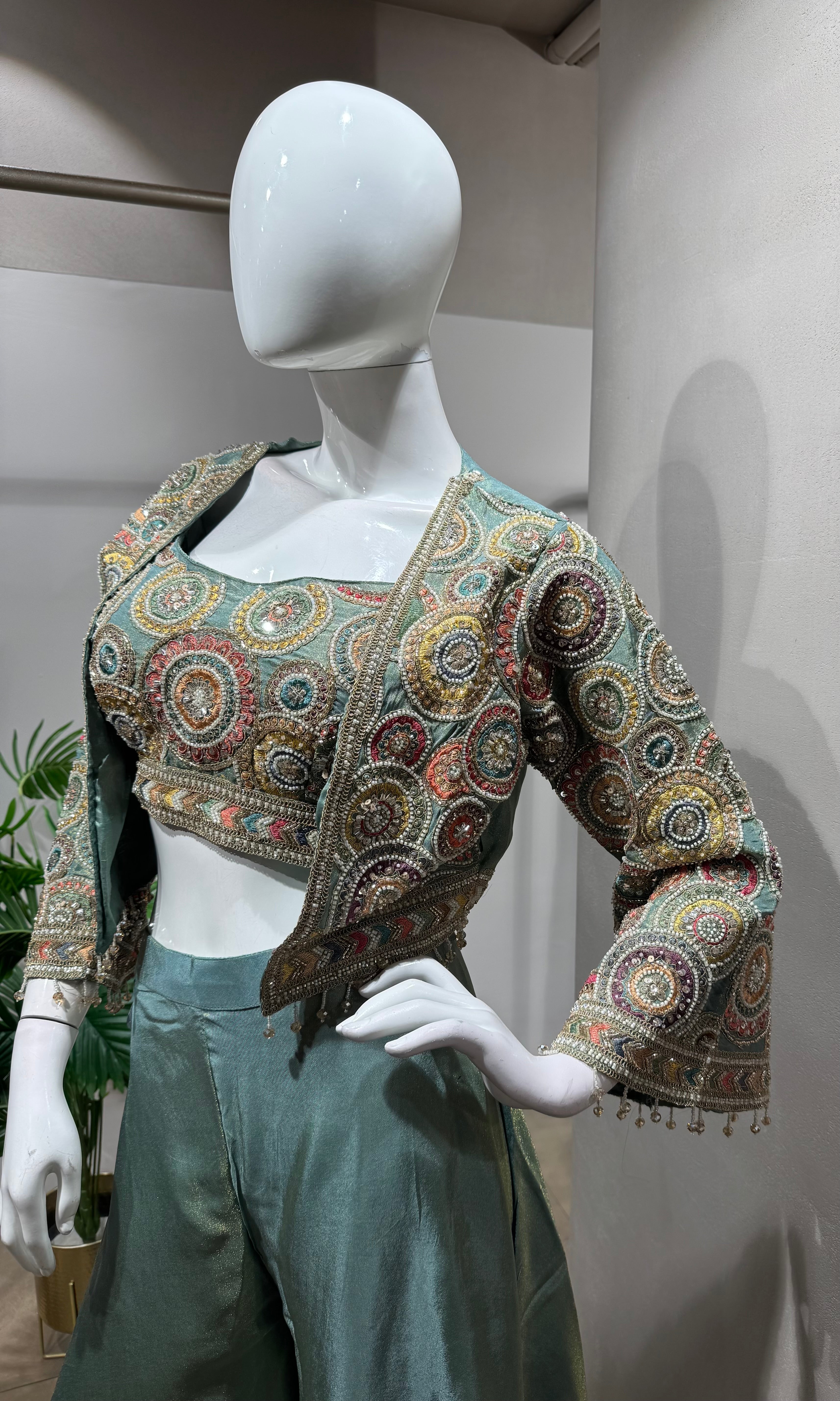 Sea blue Tissue Indo-Western Palazzo Set