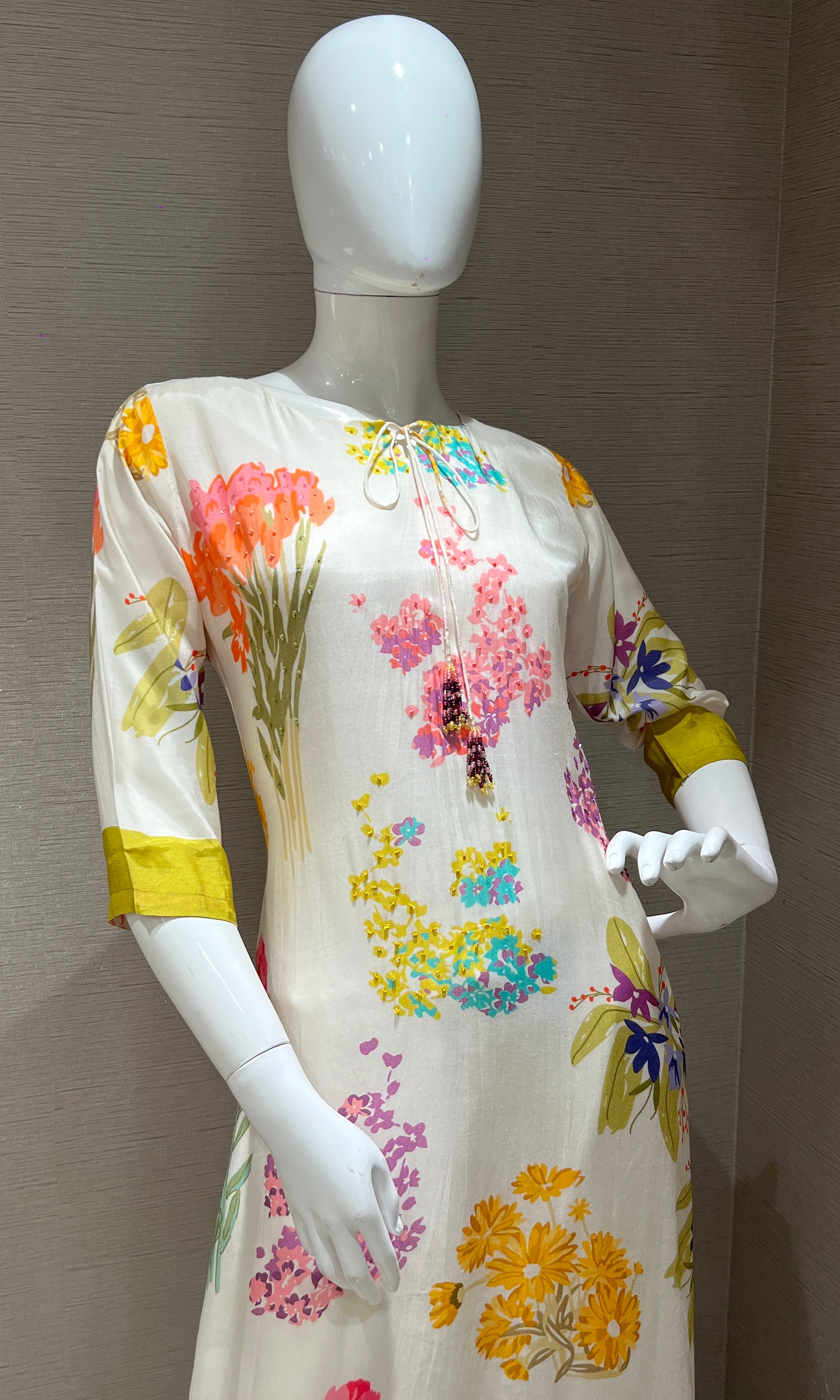 Cream Floral Print Kurti