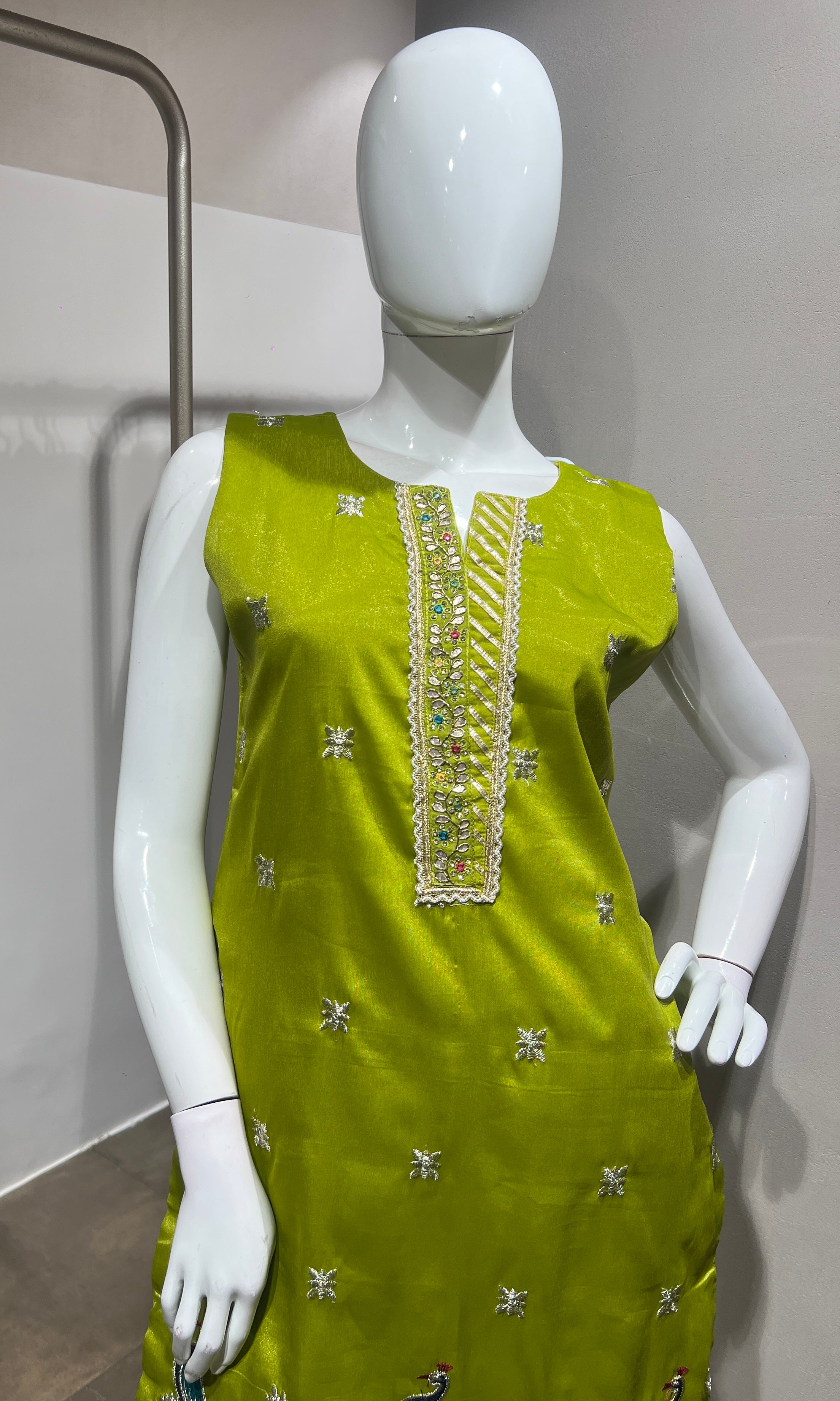 Green Peacock Embroidered Sharara set