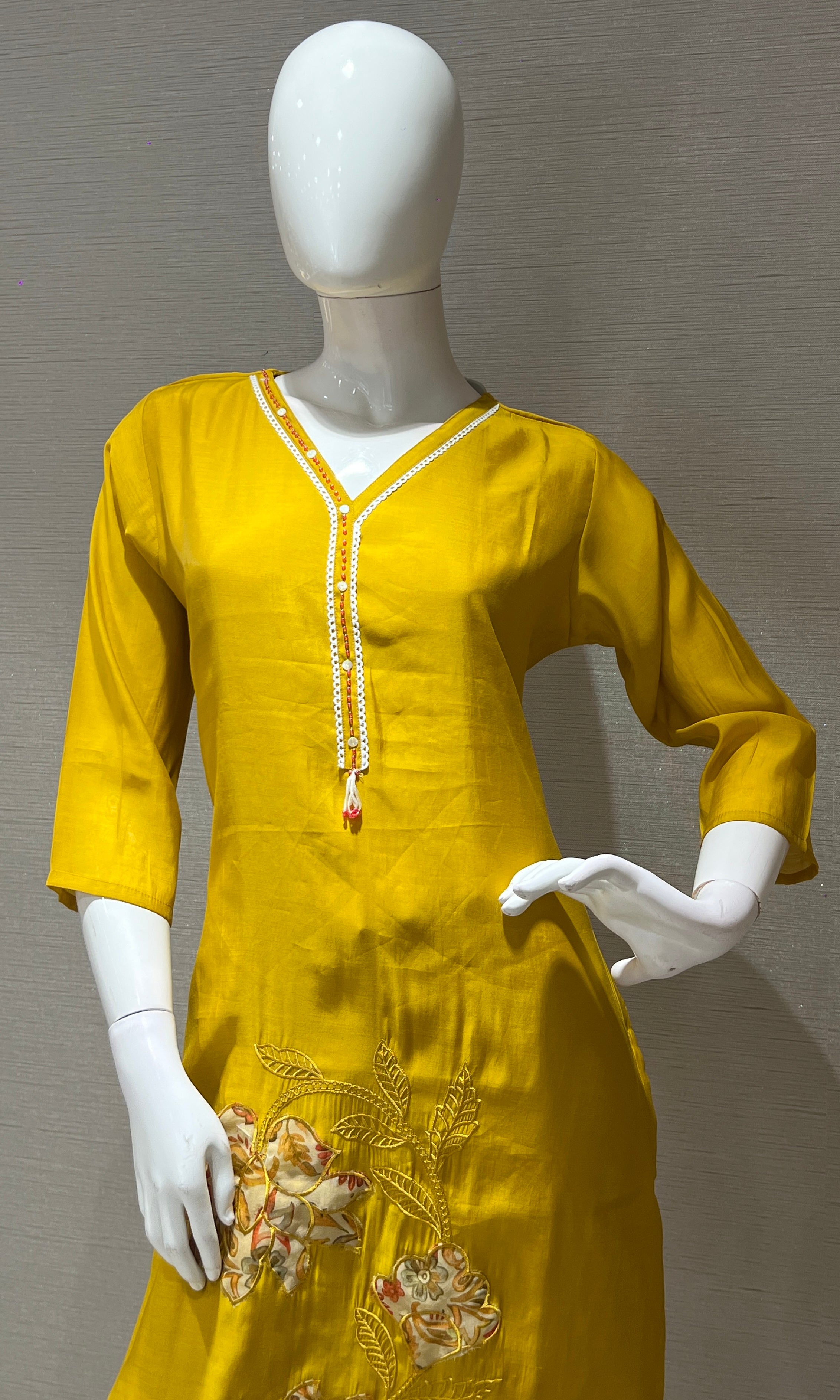 Mustard yellow kurta set with printed dupatta