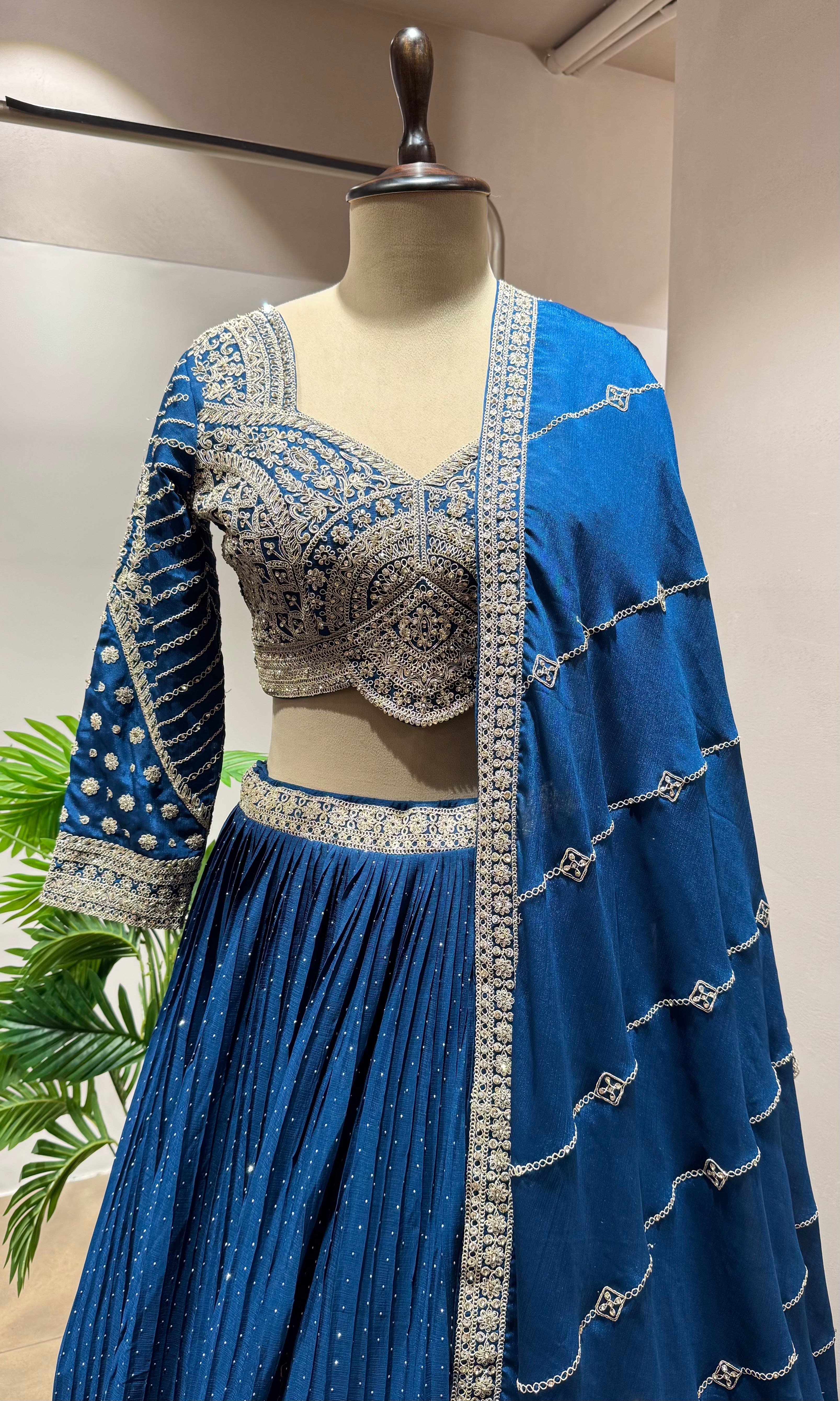 Royal Blue Silk Lehenga with Intricate Zari Embroidery