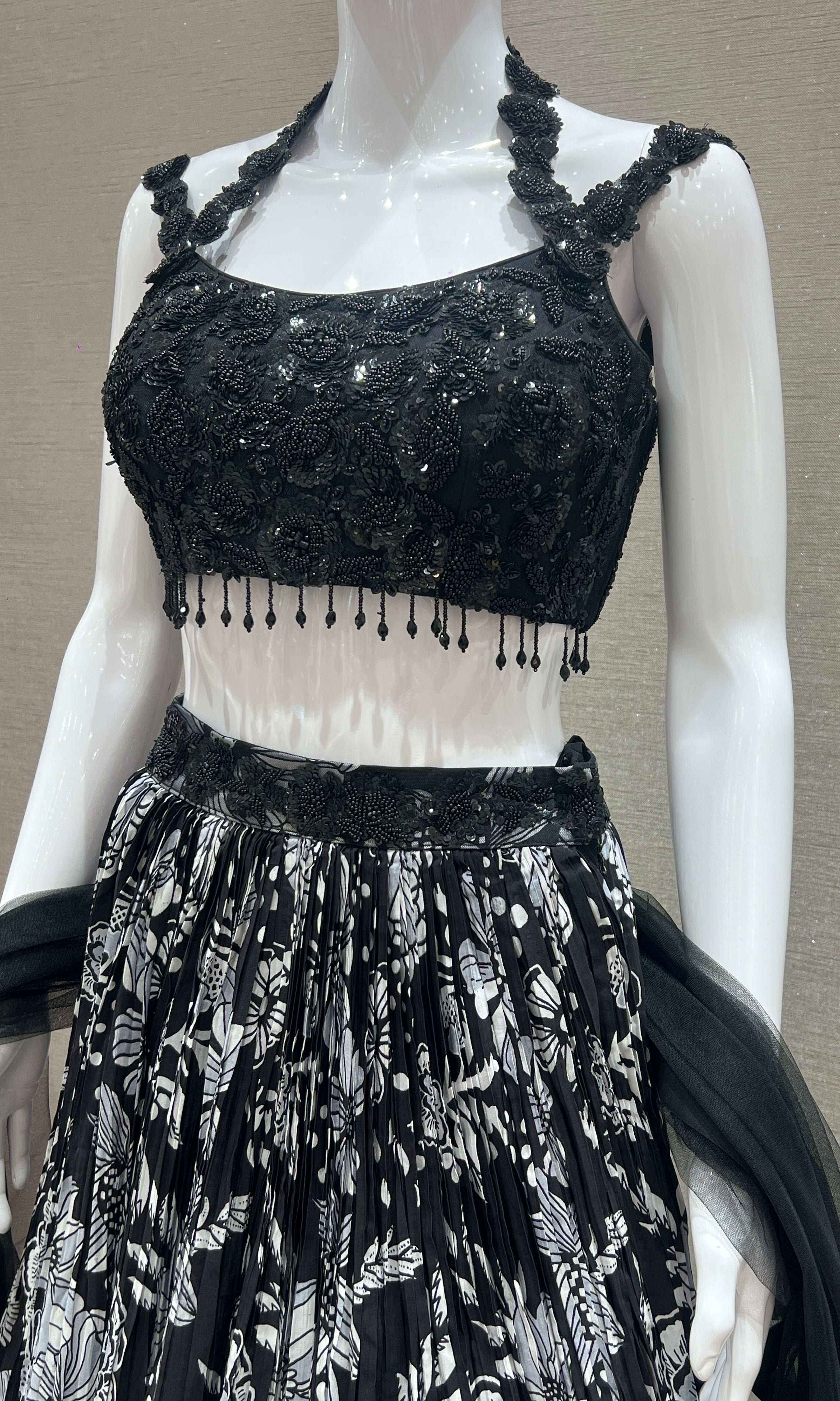 Black Lehenga with straps blouse