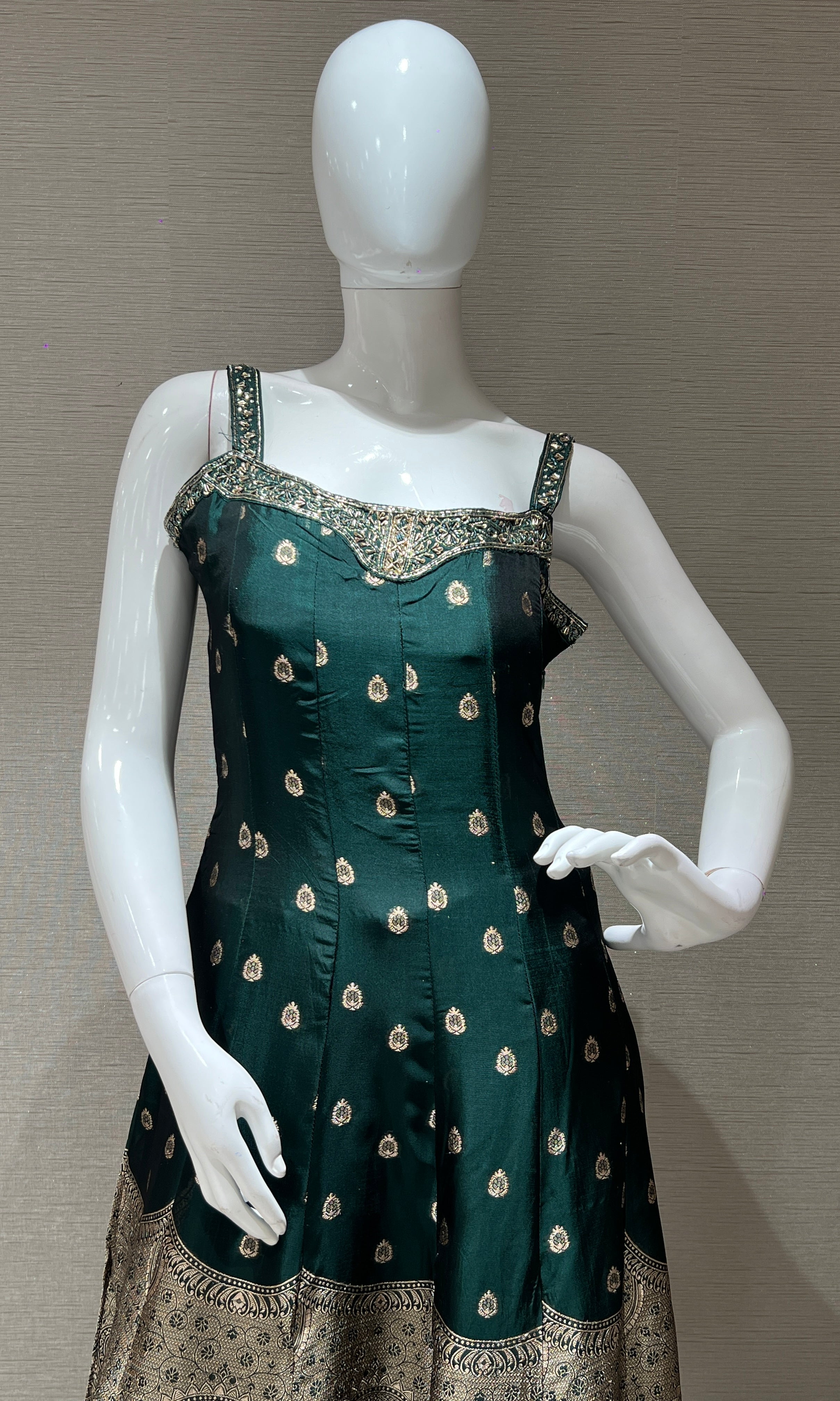 green and gold silk anarkali