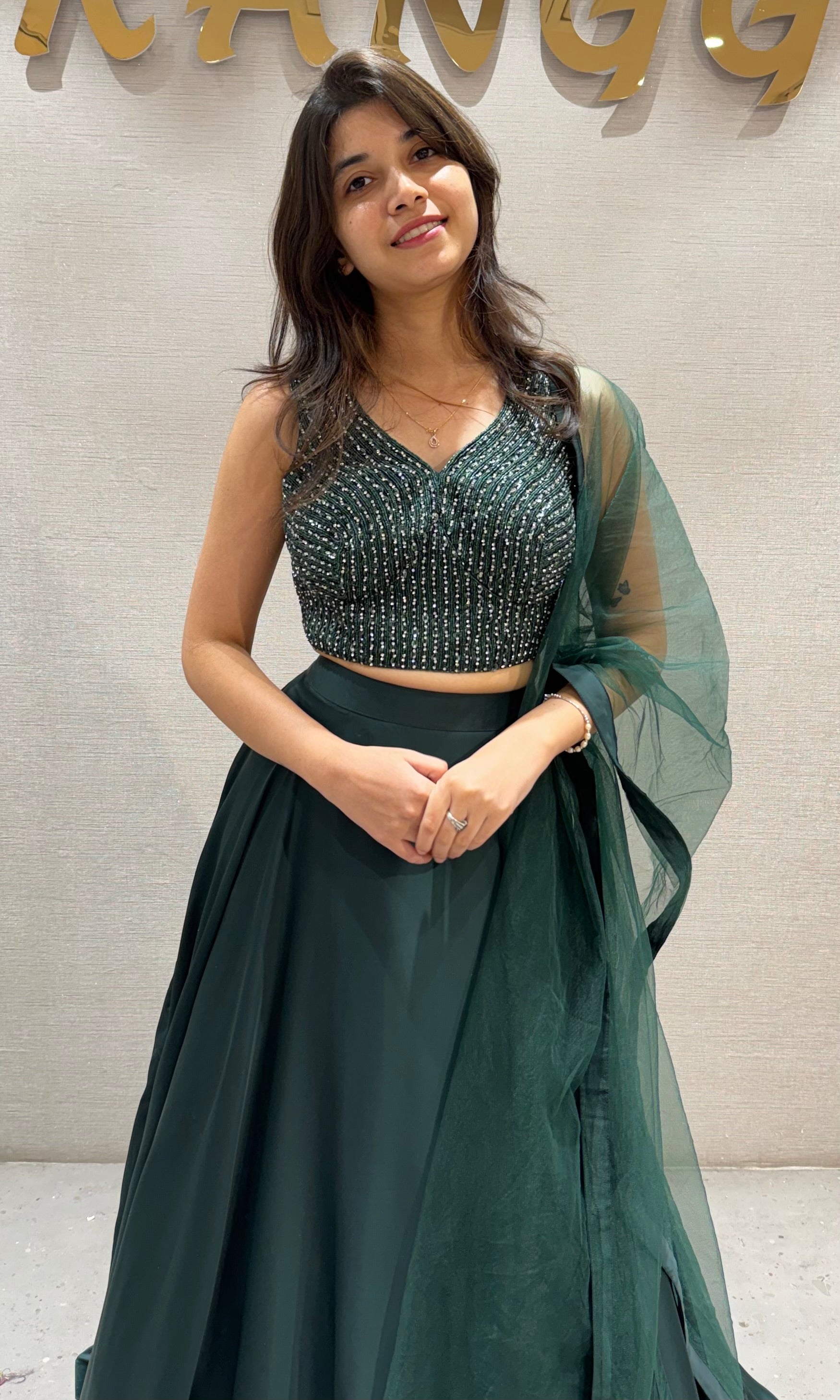 Dark Green Designer Lehenga with Crop Top