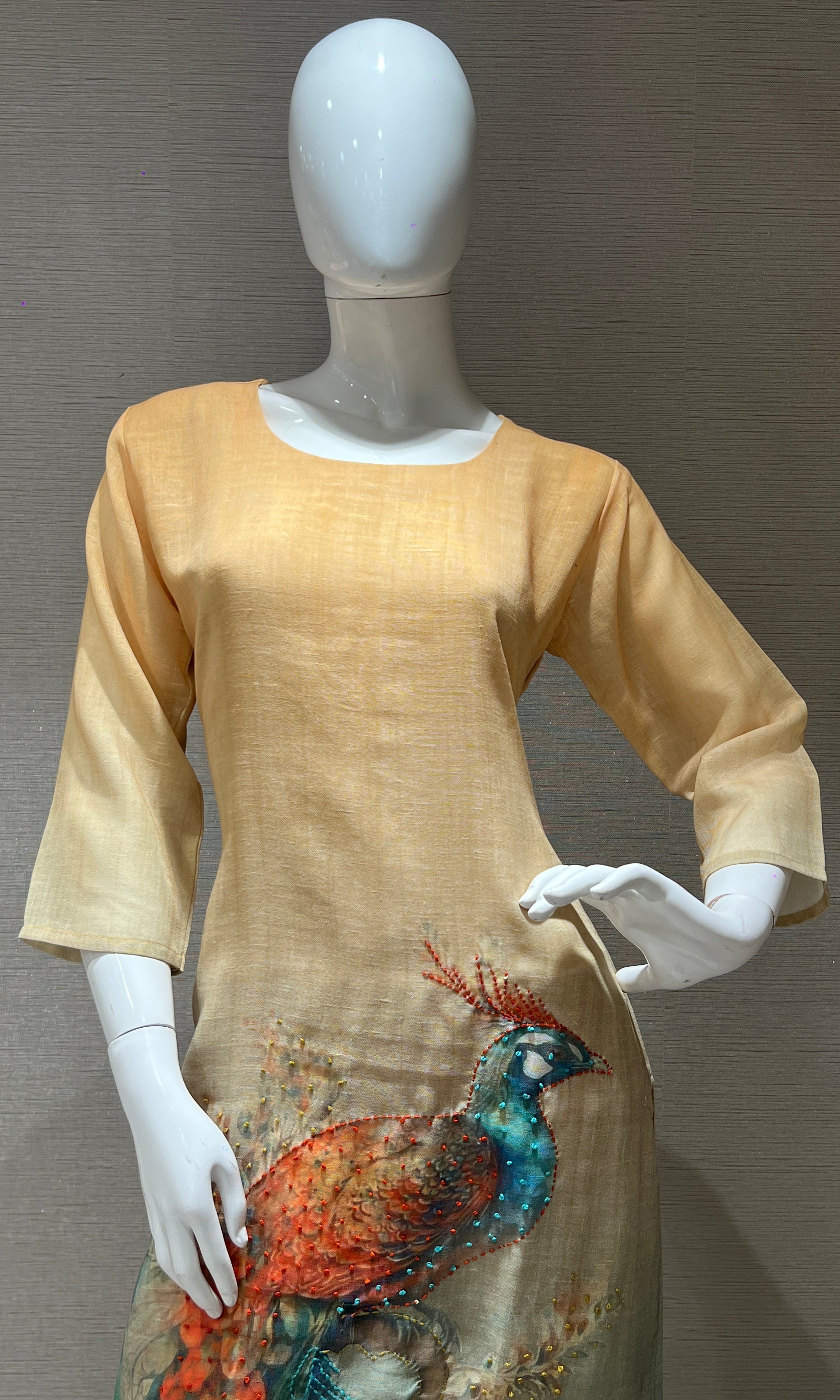 Golden beige floral kurta set