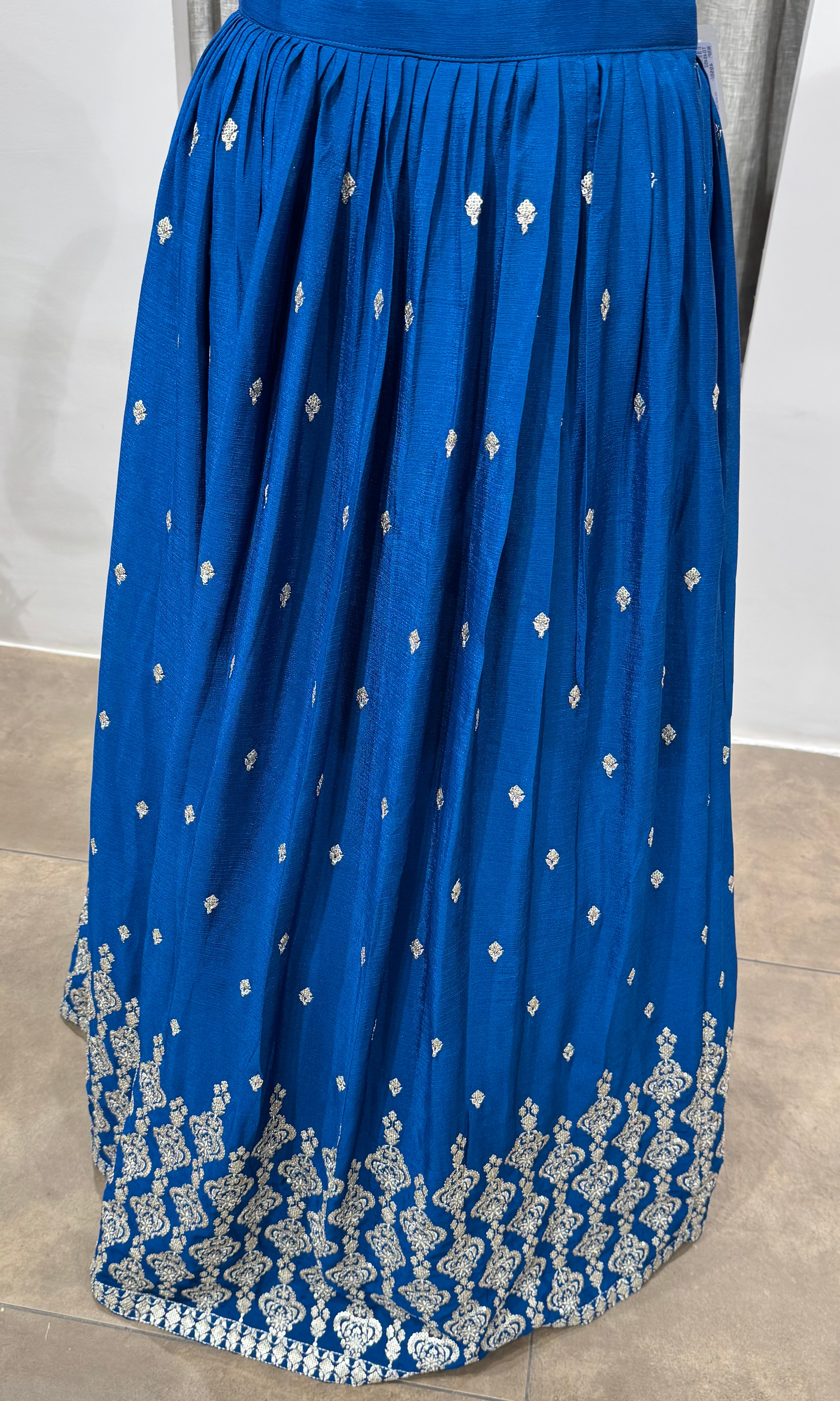 Teal Blue Georgette Lehenga with Silver Embroidery